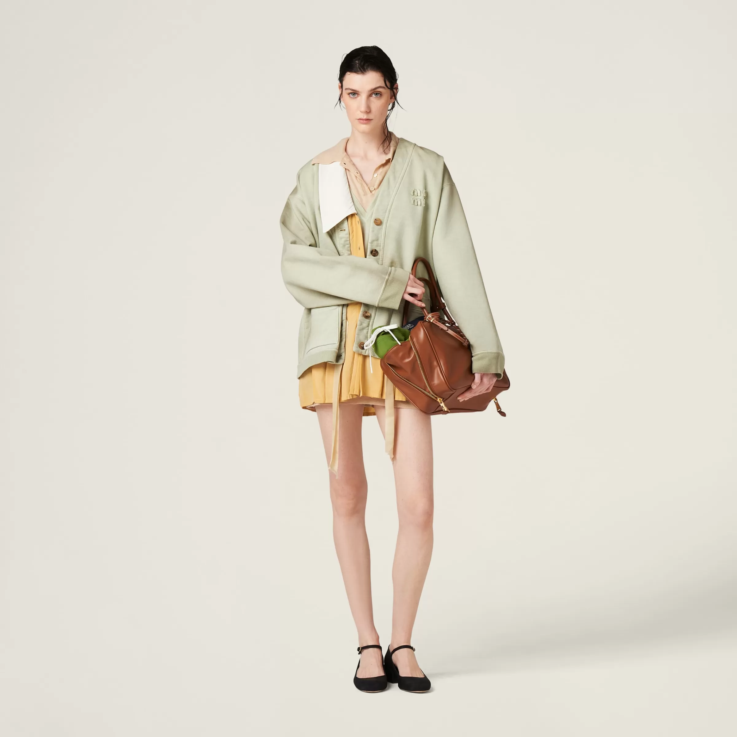 Miu Miu Garment-dyed Cotton Fleece Cardigan |