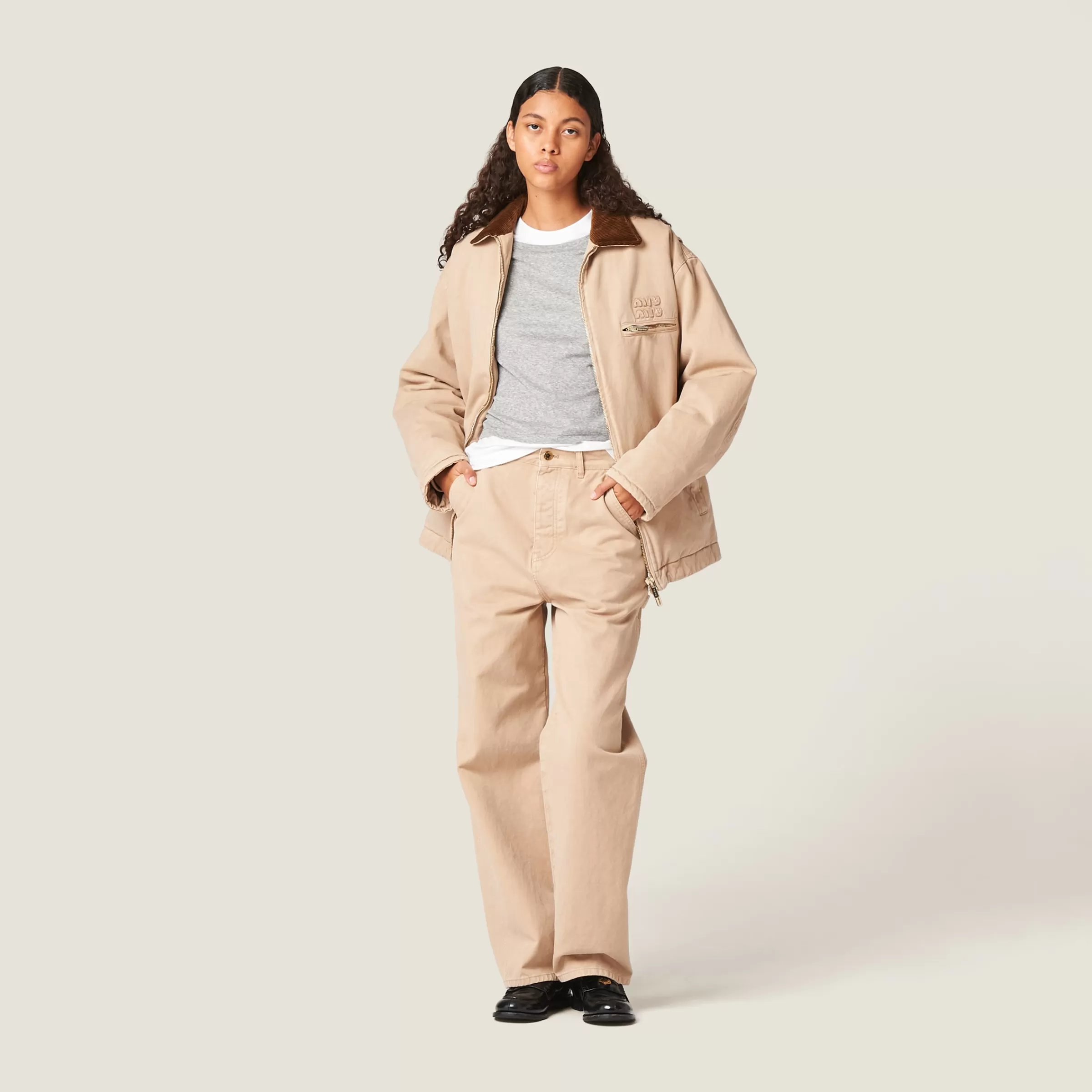 Miu Miu Embroidered Garment-dyed Gabardine Blouson Jacket |