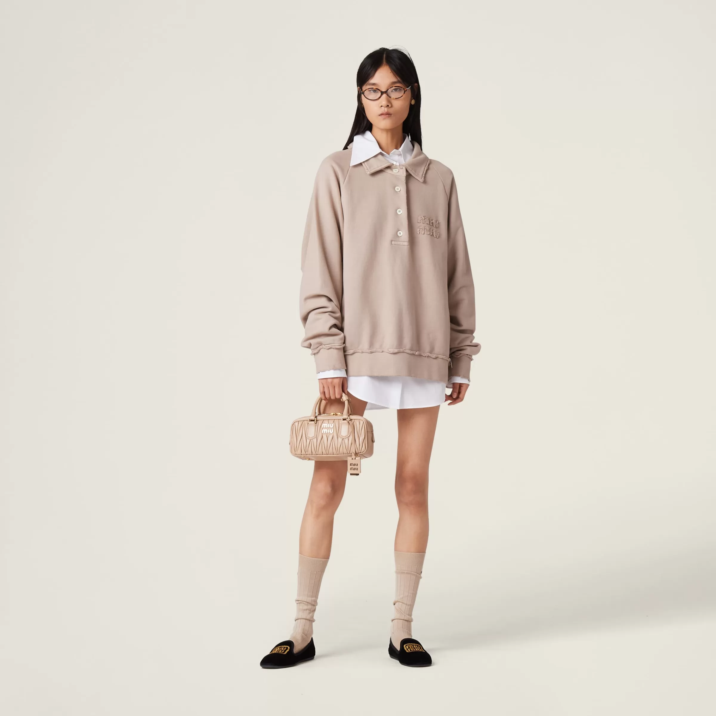 Miu Miu Garment-dyed Cotton Fleece Sweatshirt |