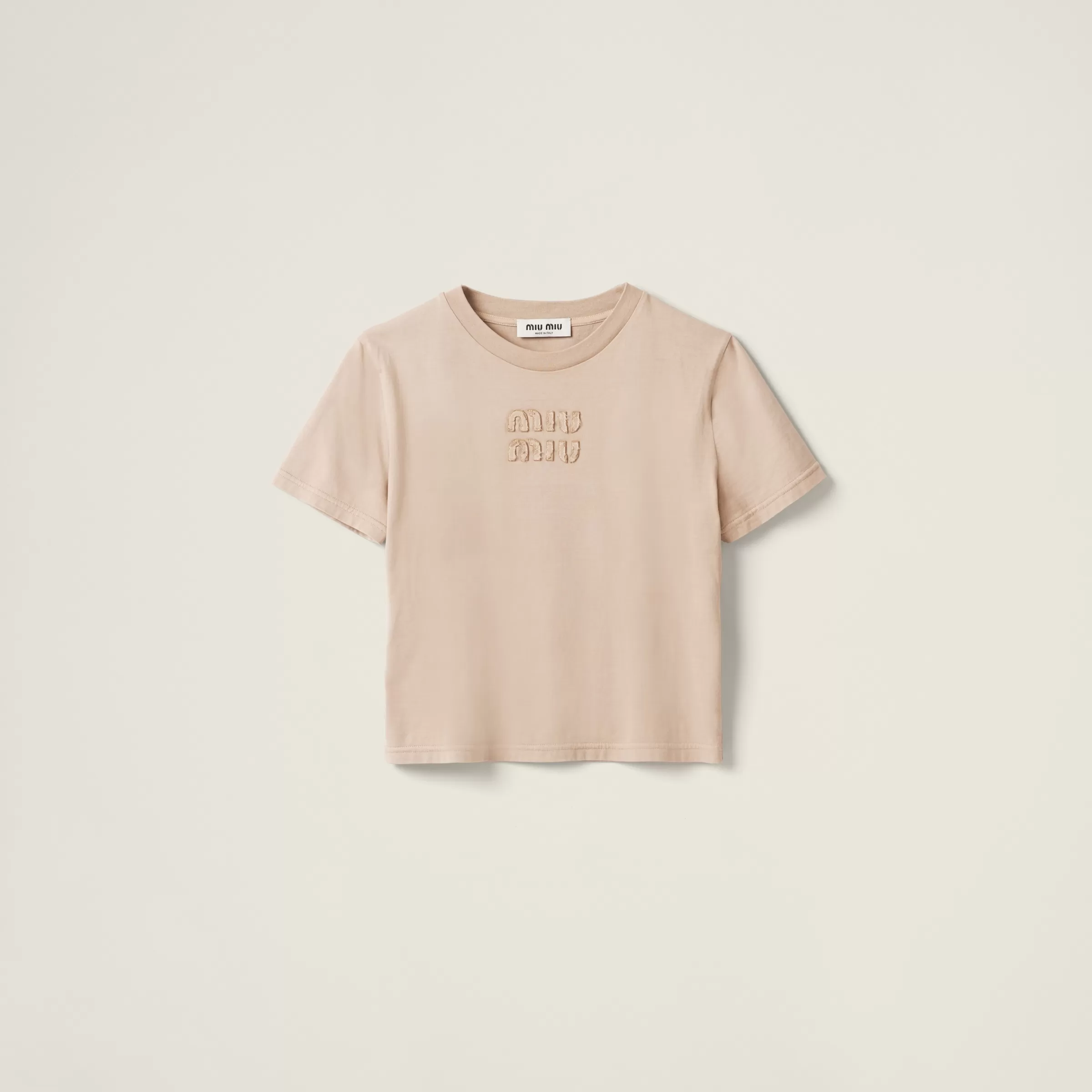 Miu Miu Garment-dyed Jersey T-shirt With Embroidered Logo |