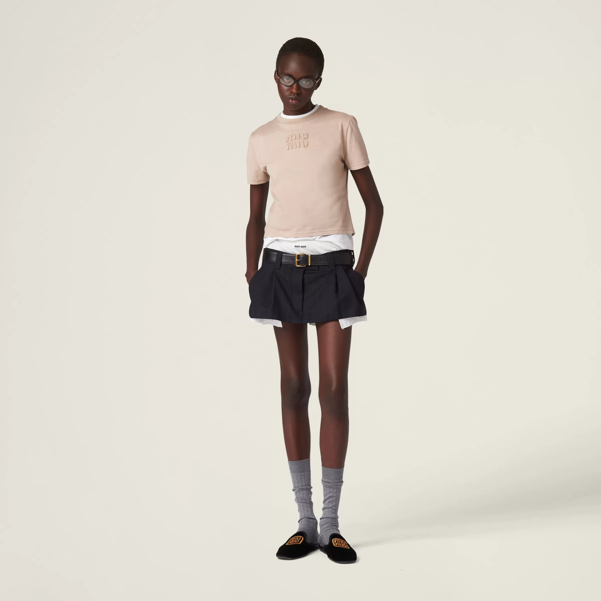 Miu Miu Garment-dyed Jersey T-shirt With Embroidered Logo |