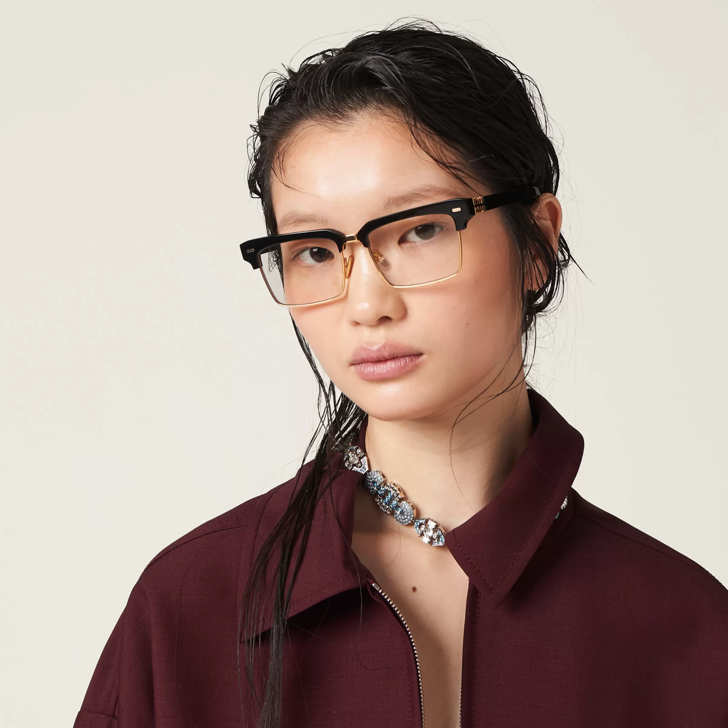 Miu Miu Metal Necklace With Crystals |