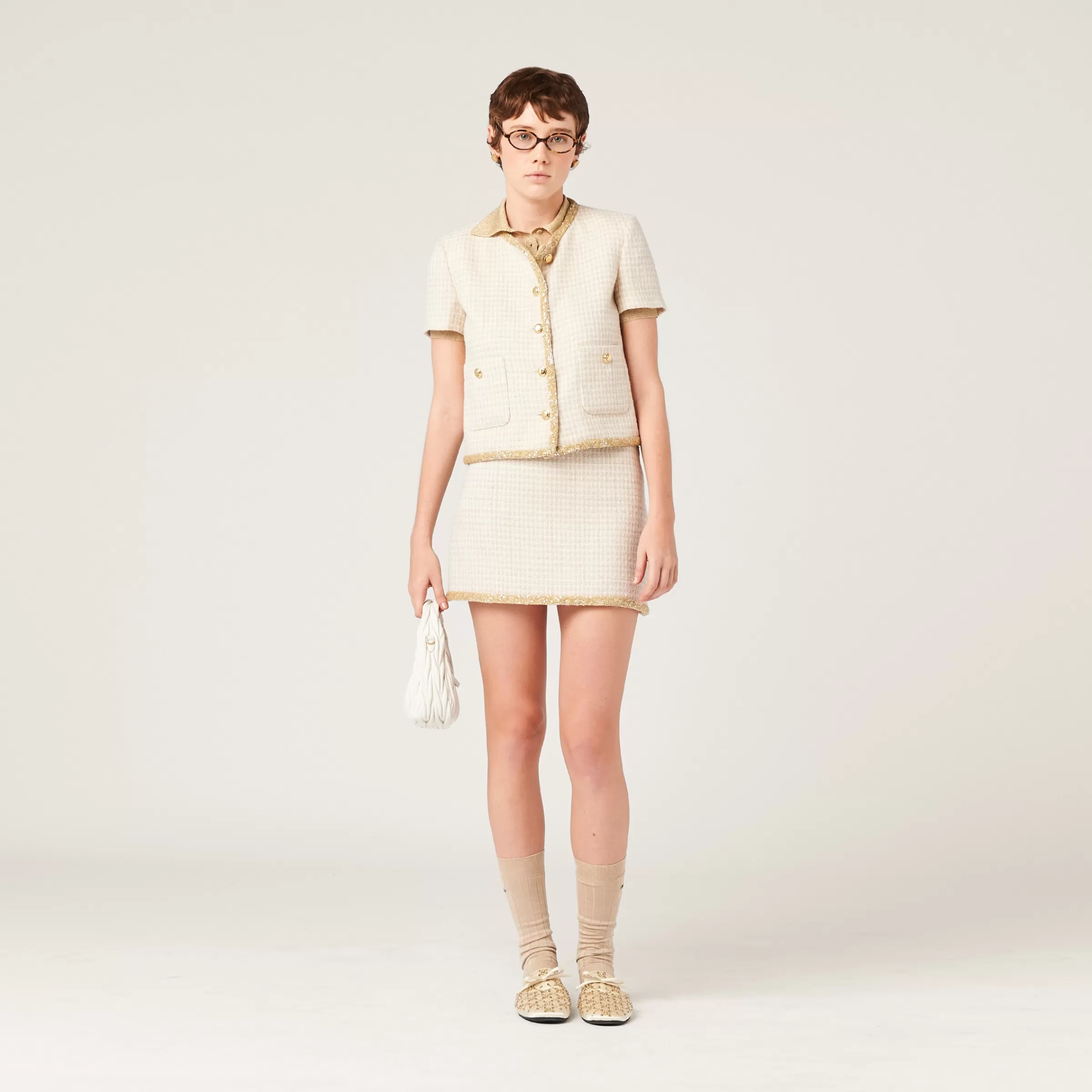 Miu Miu Check Lamé Miniskirt |