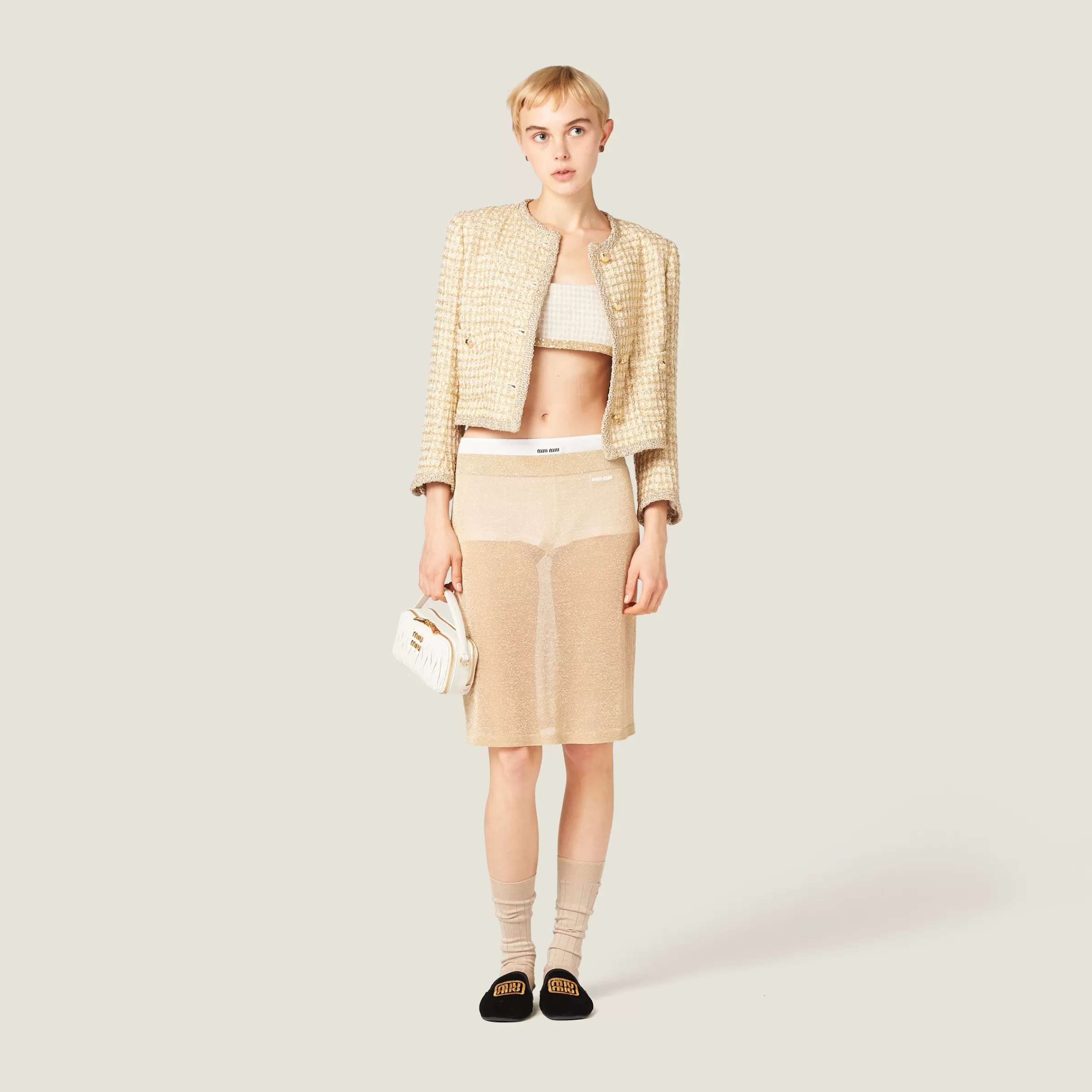 Miu Miu Check Lamé Top |