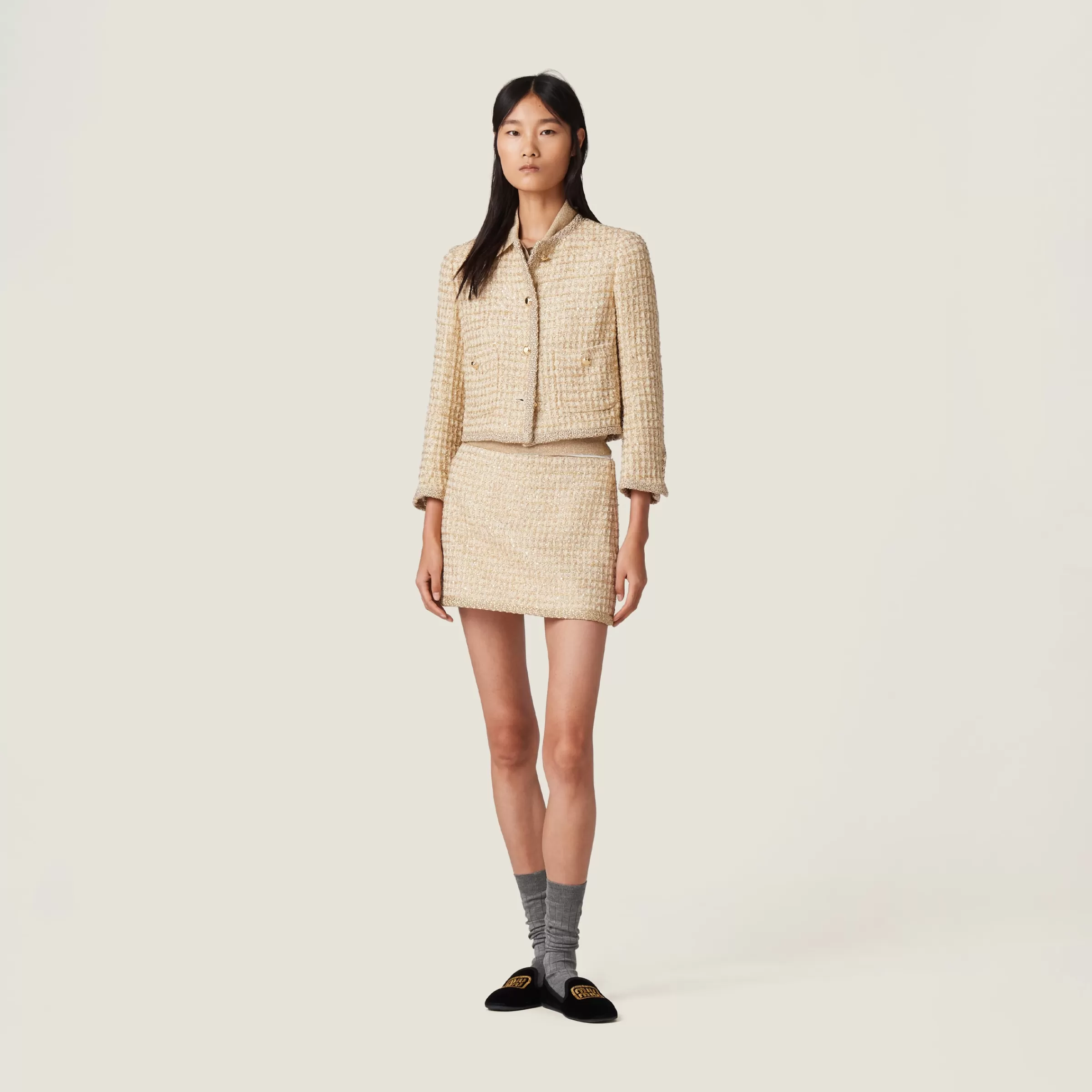 Miu Miu Check Lamé Miniskirt |