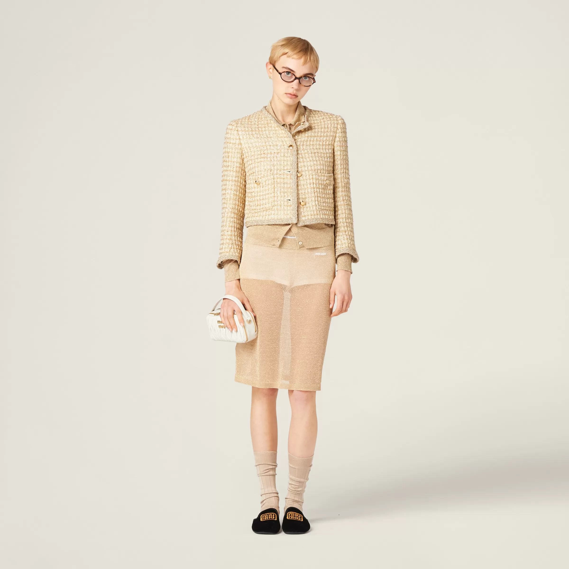 Miu Miu Single-breasted Check Lamé Jacket |