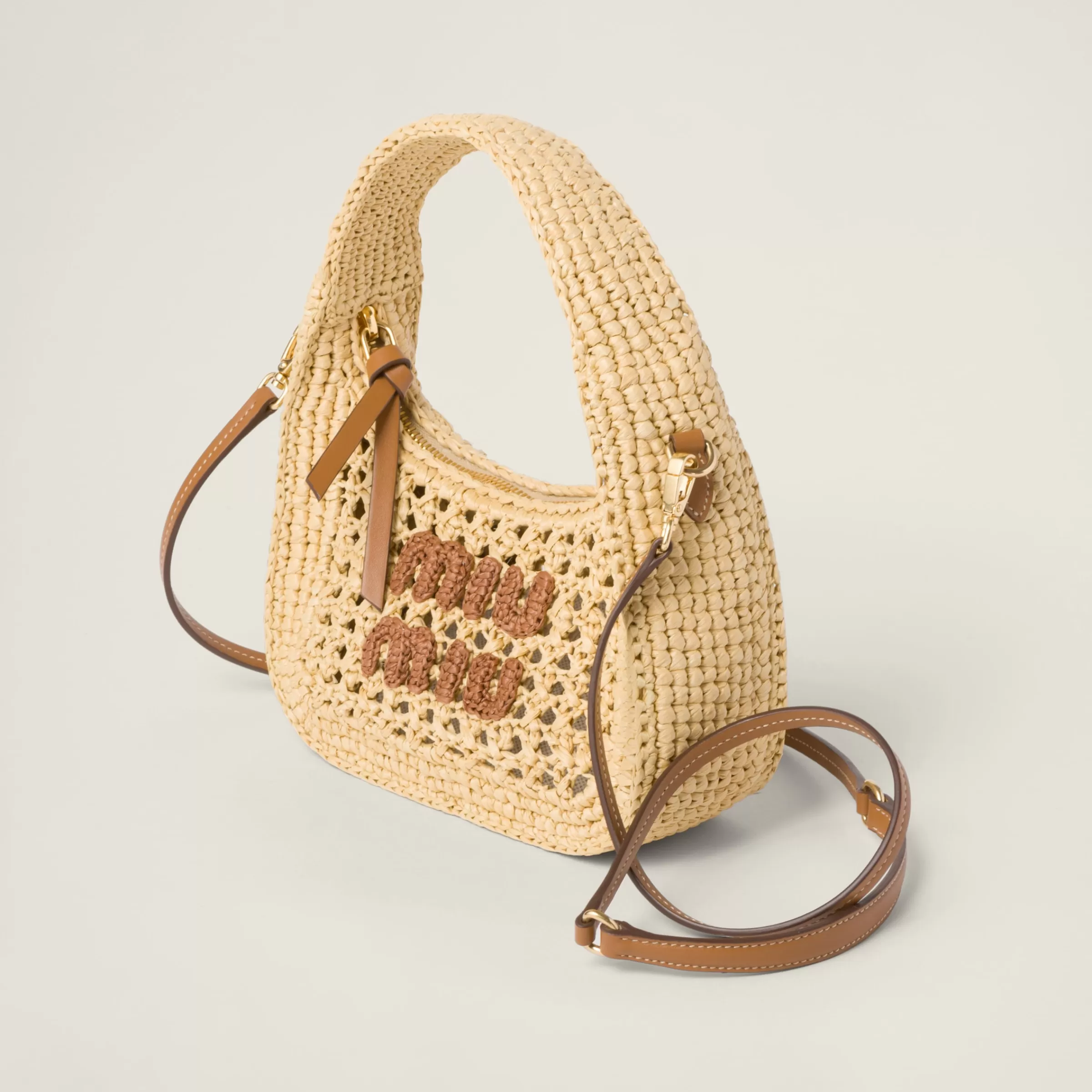 Miu Miu Wander Woven Fabric Hobo Bag |