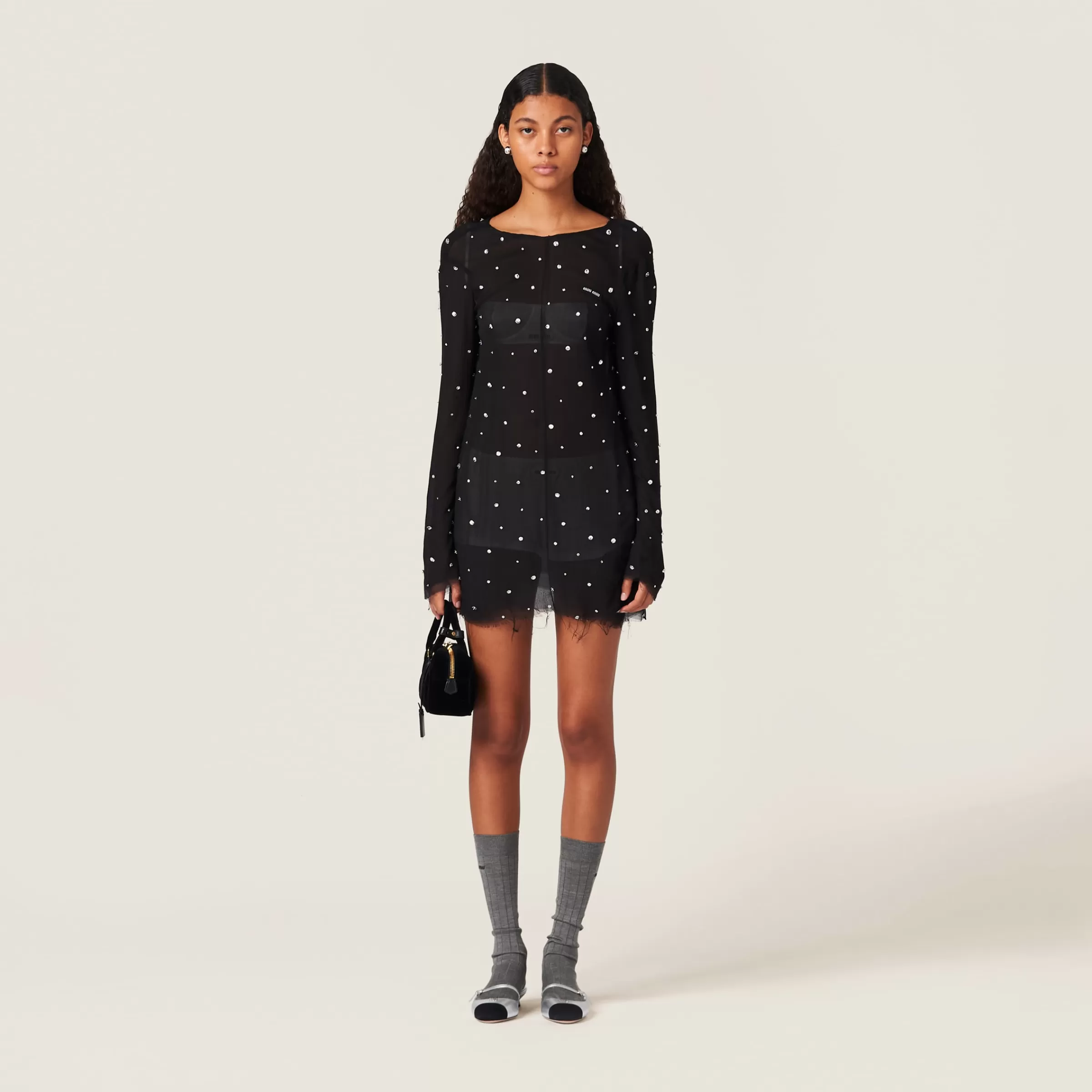 Miu Miu Embroidered Chiffon Dress |