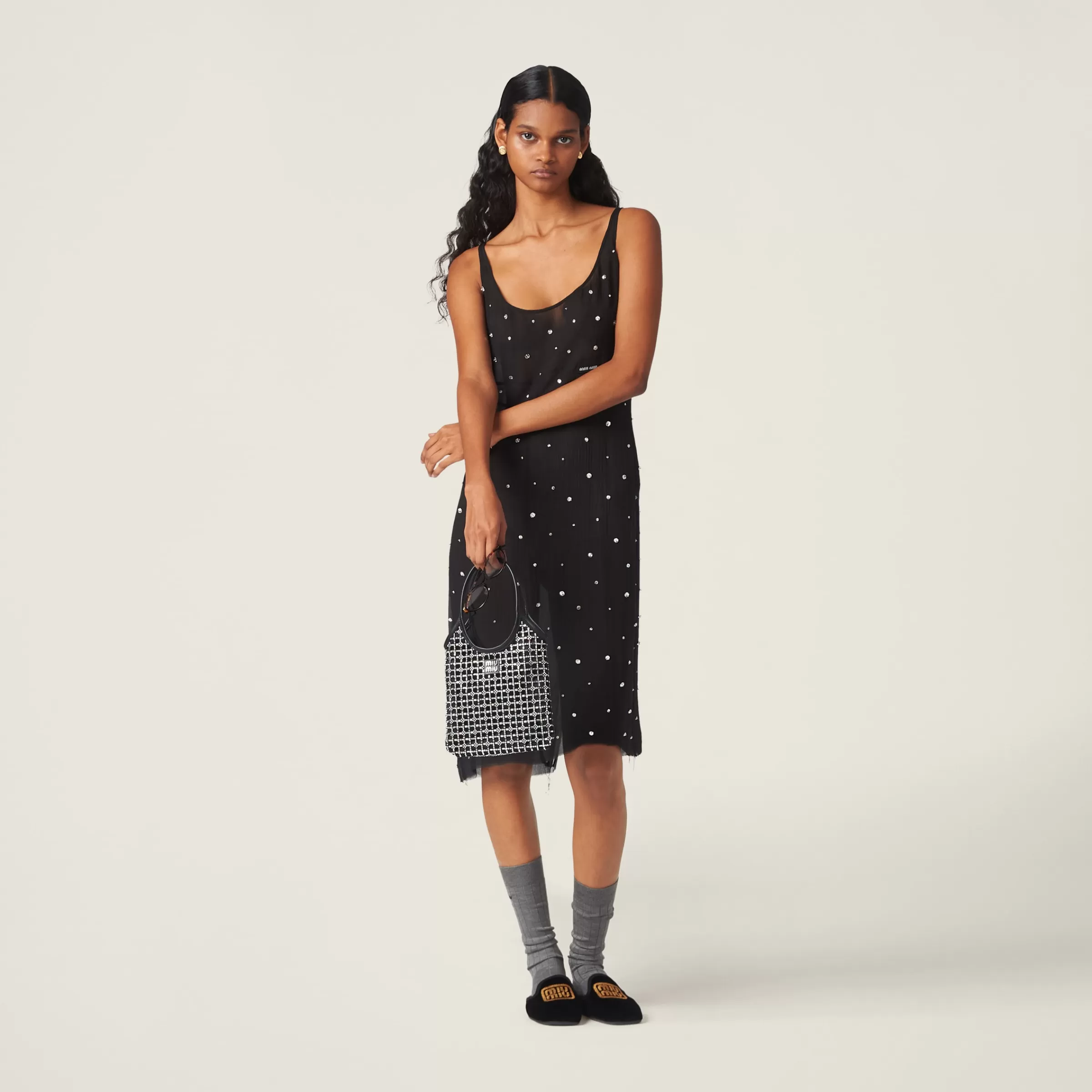 Miu Miu Embroidered Chiffon Dress |