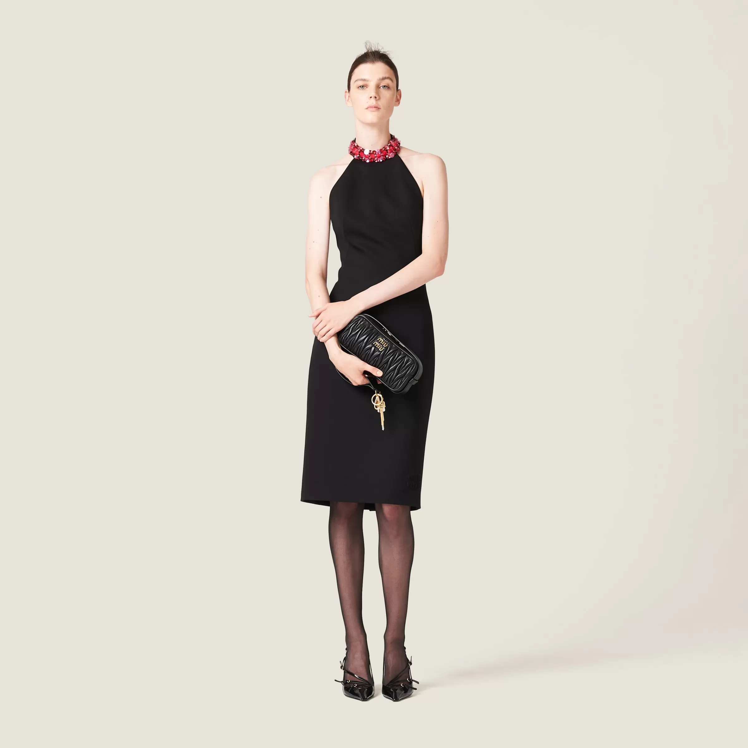 Miu Miu Embroidered Grain De Poudre Dress |