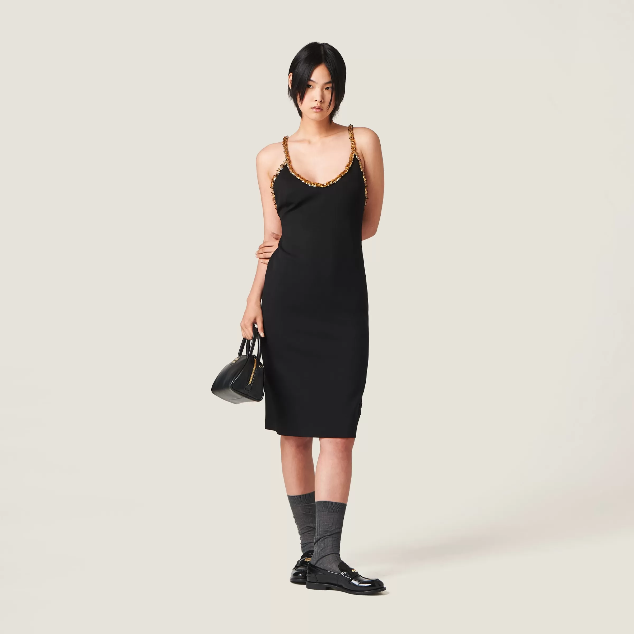 Miu Miu Embroidered Grain De Poudre Dress |