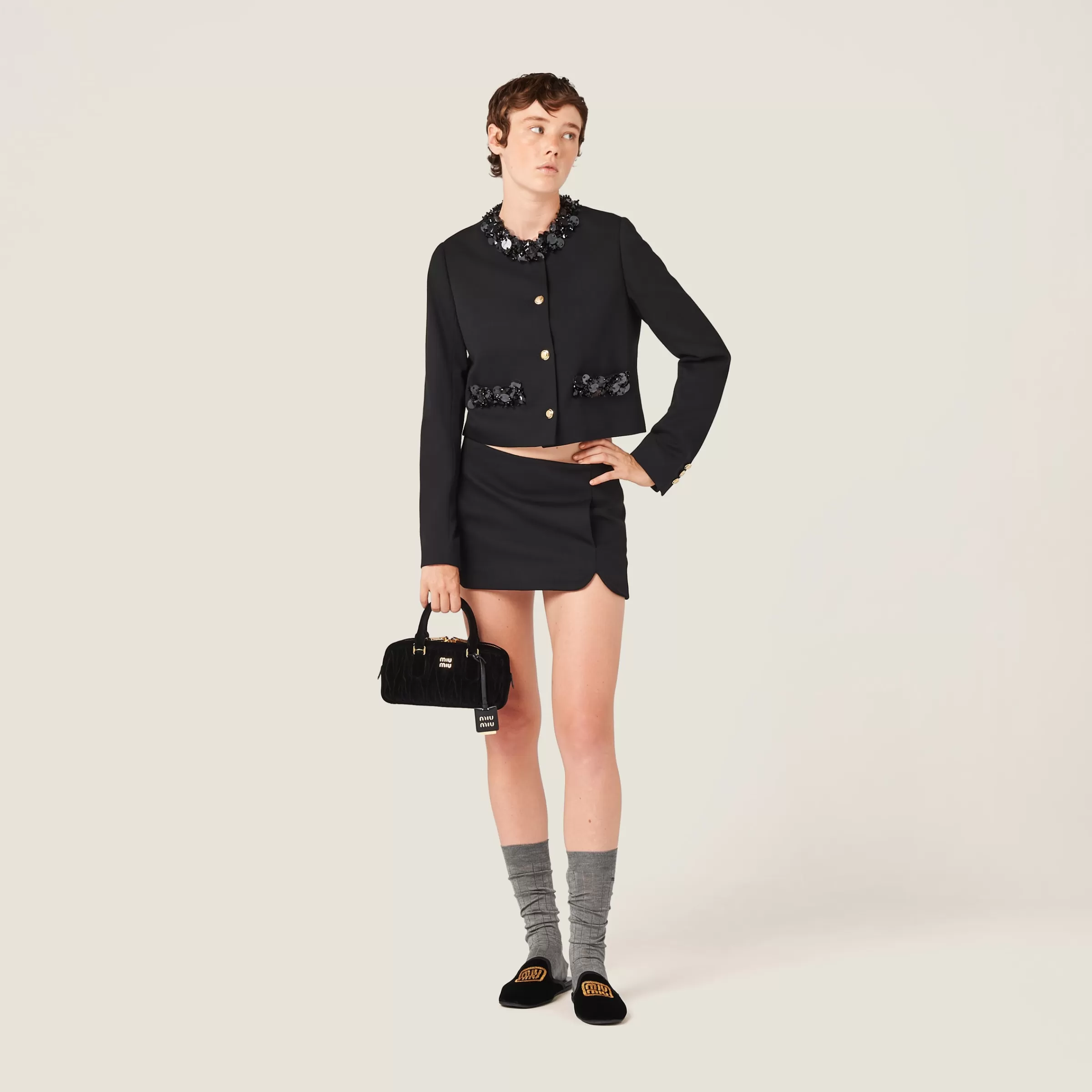 Miu Miu Embroidered Single-breasted Grain De Poudre Jacket |