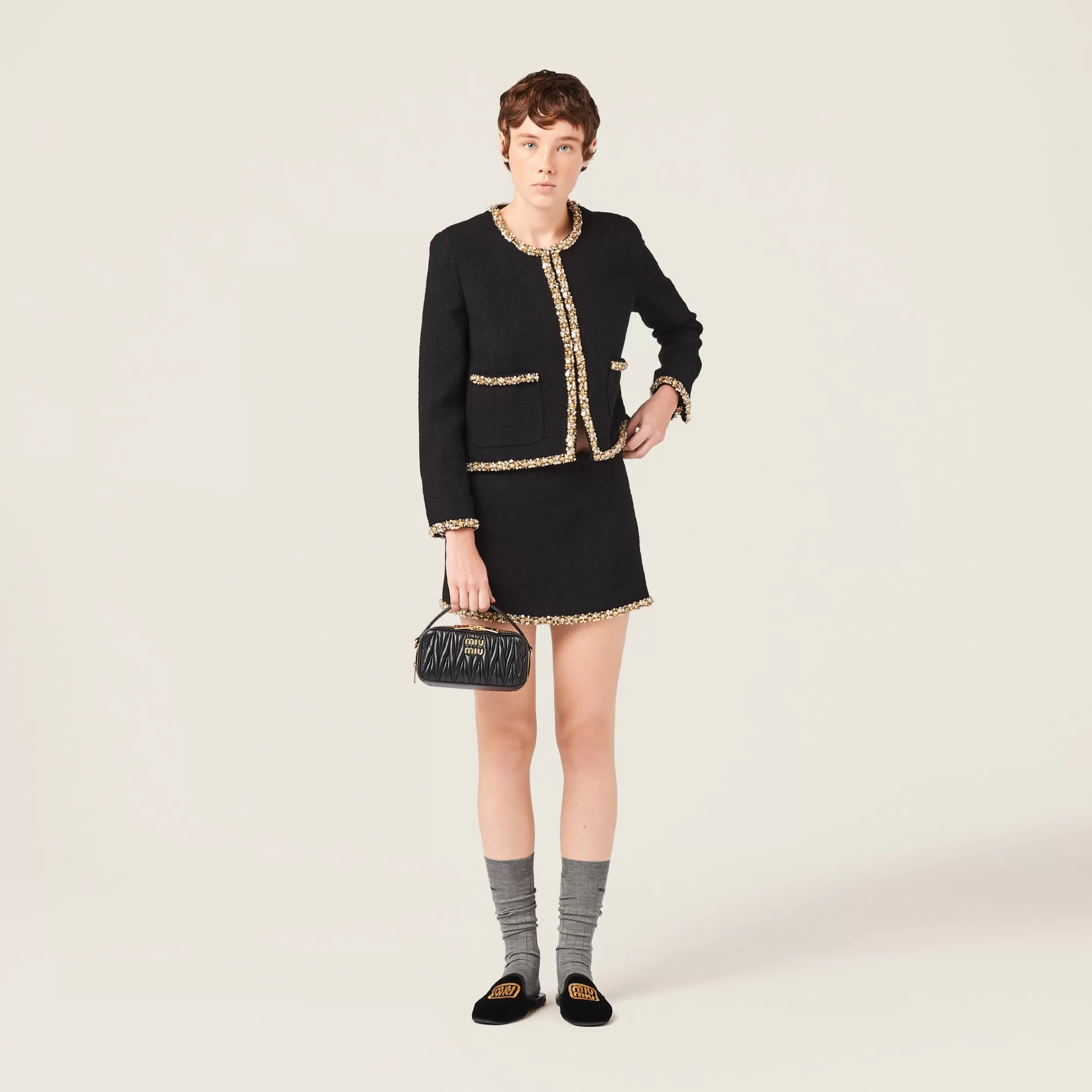 Miu Miu Embroidered Tweed Miniskirt |