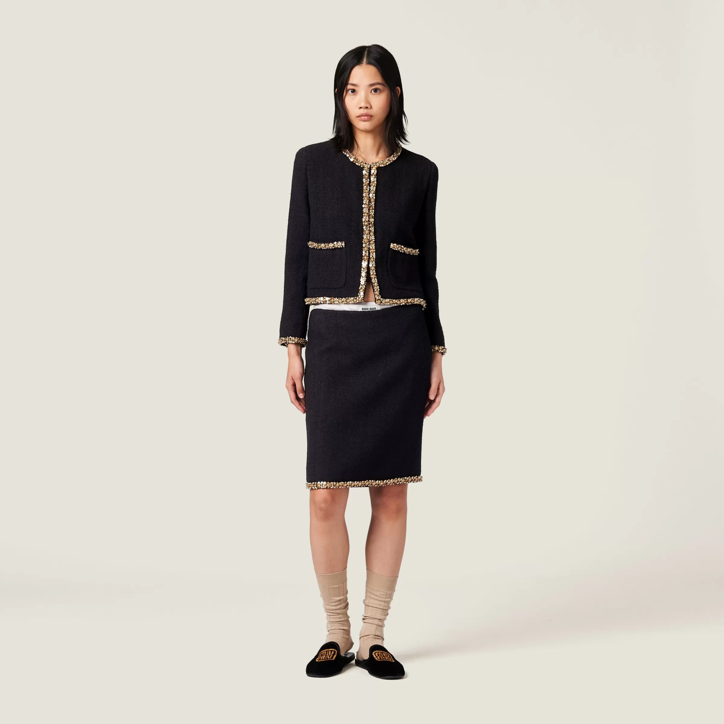 Miu Miu Embroidered Tweed Skirt |