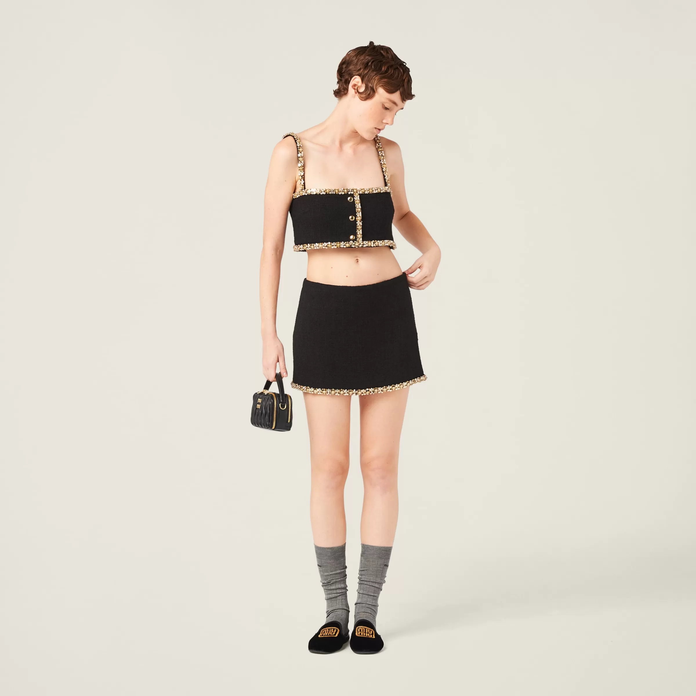 Miu Miu Embroidered Tweed Top |