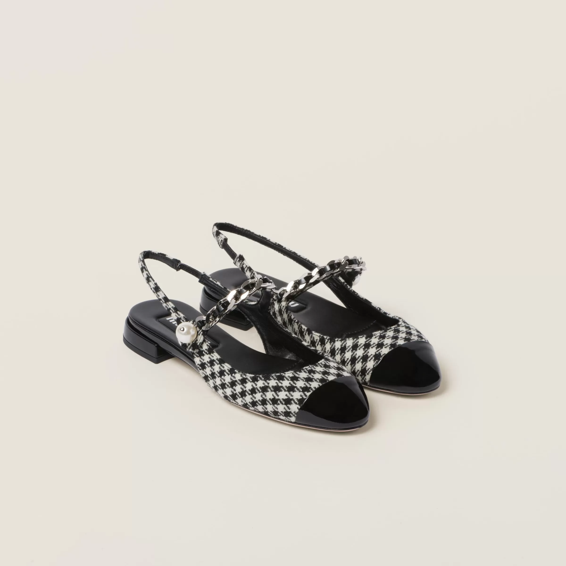 Miu Miu Gingham Check And Patent Leather Slingback Ballerinas |