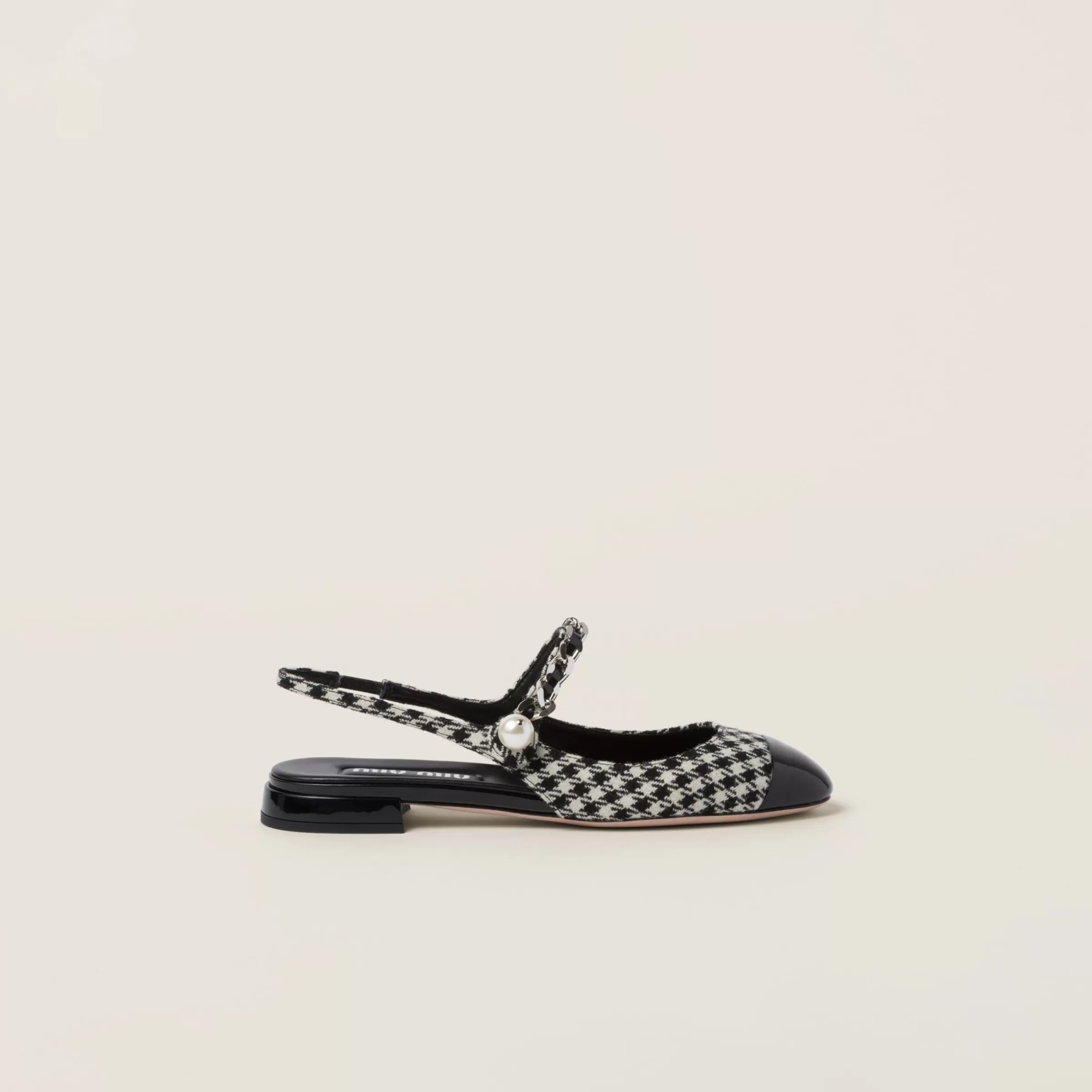 Miu Miu Gingham Check And Patent Leather Slingback Ballerinas |