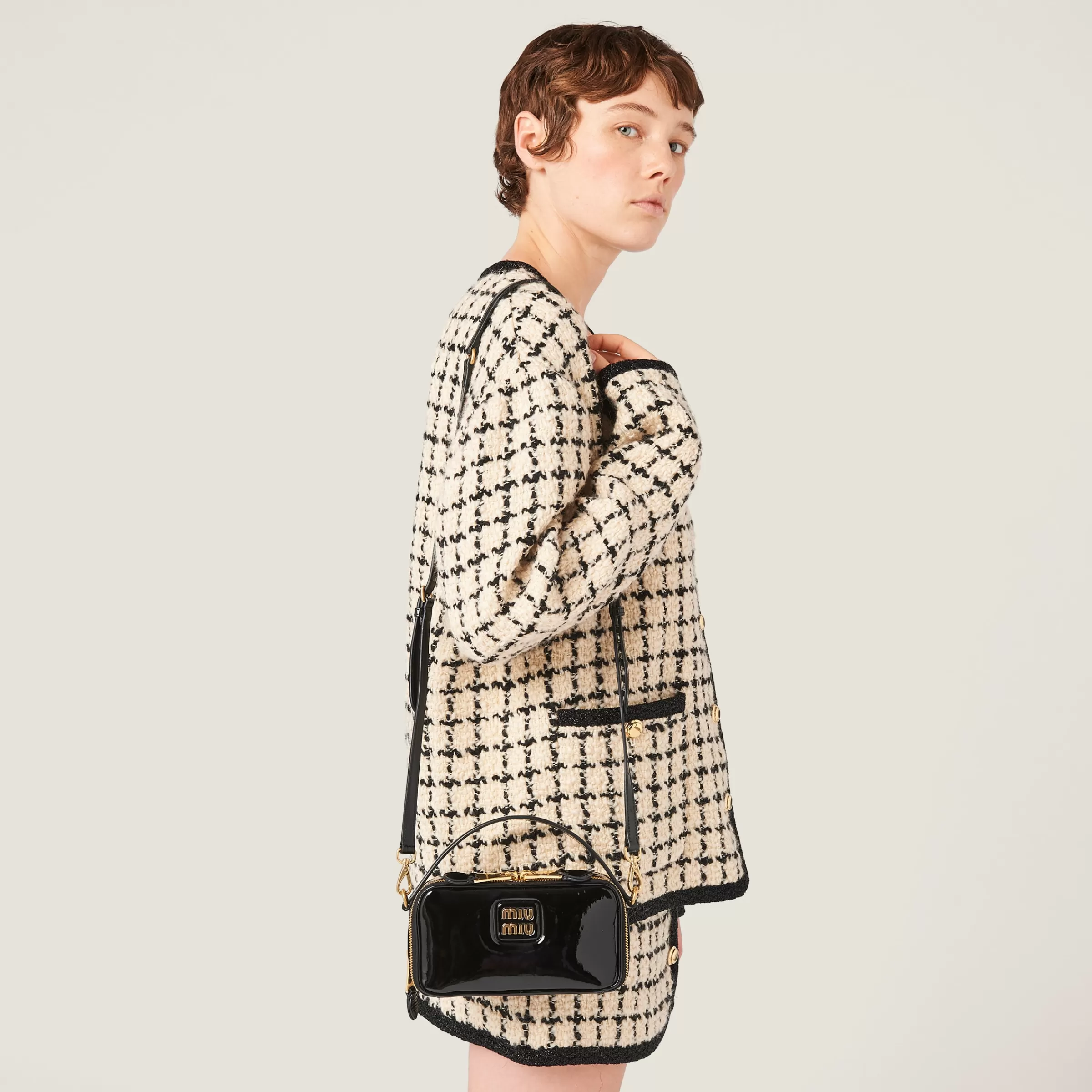 Miu Miu Leather And Patent Leather Shoulder Bag |