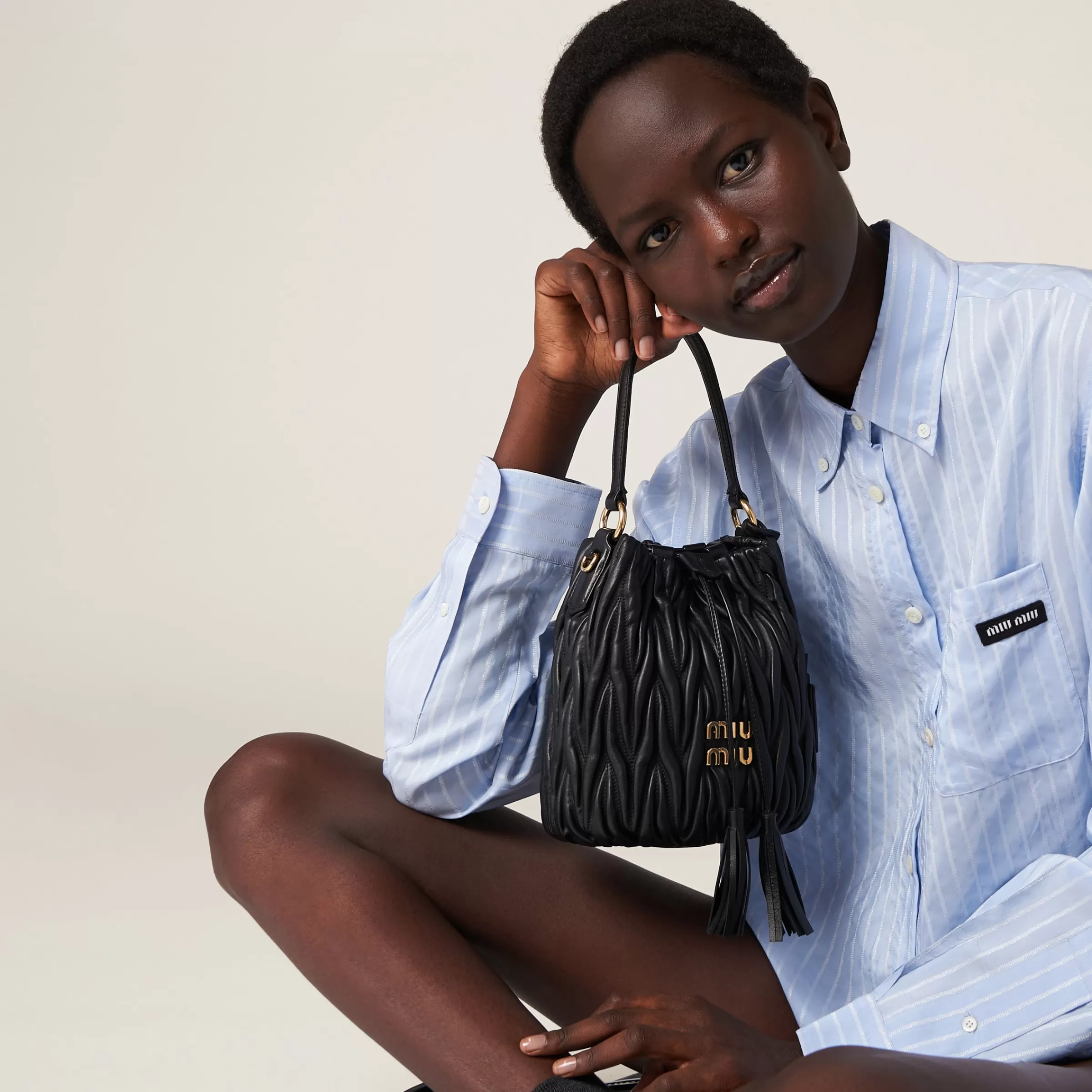 Miu Miu Matelassé Nappa Leather Bucket Bag |