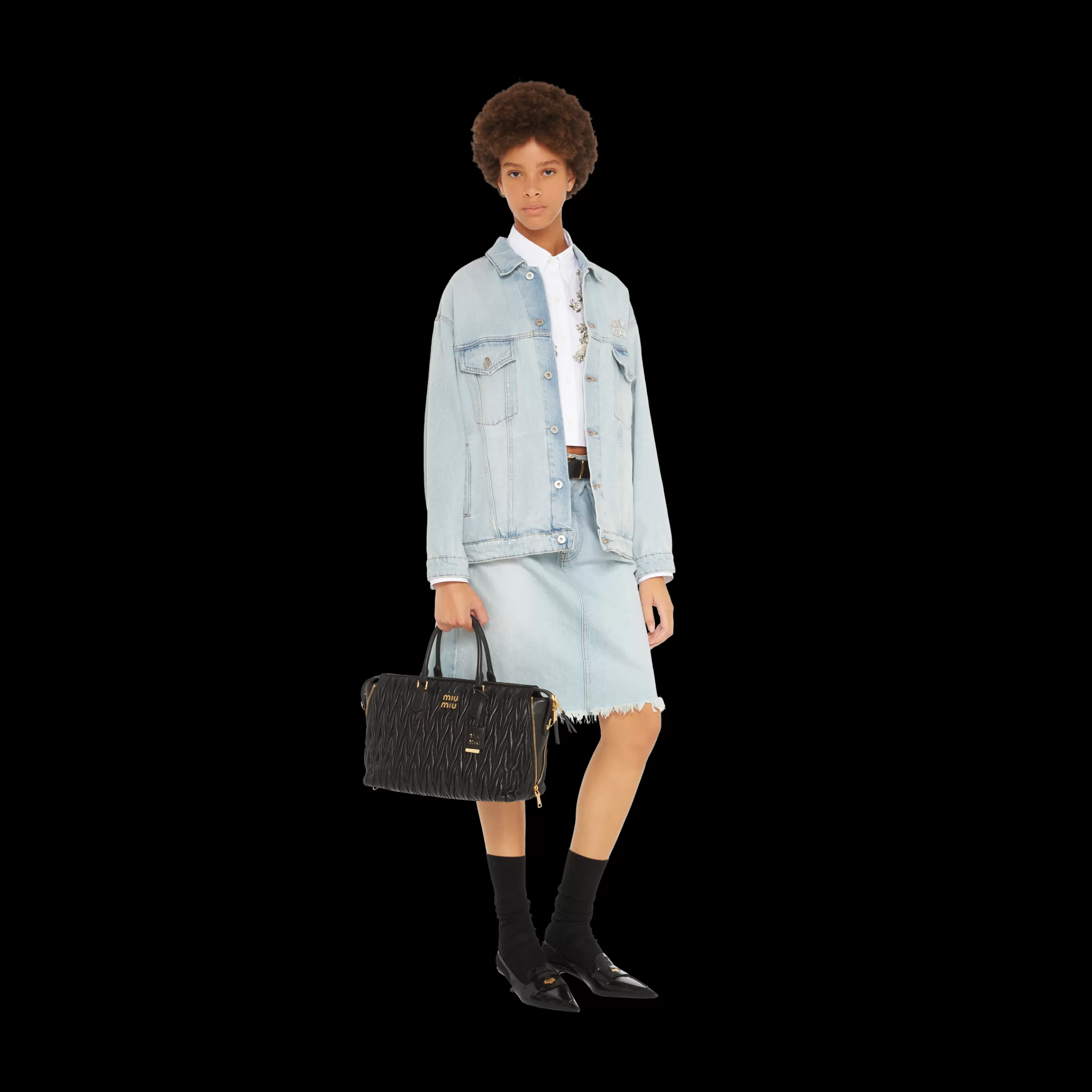 Miu Miu Black Matelassé Nappa Leather Handbag |