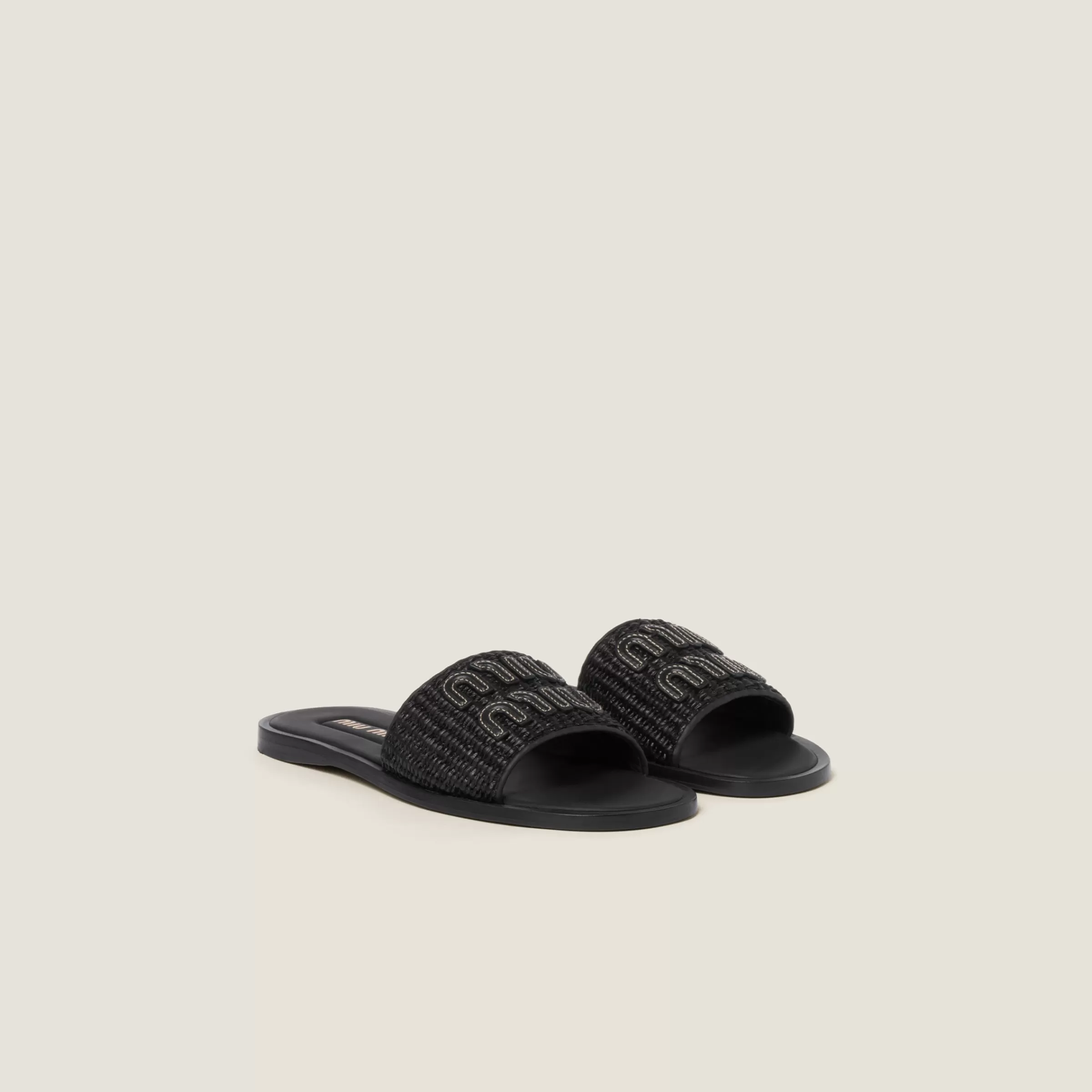 Miu Miu Raffia-effect Woven Fabric Slides |