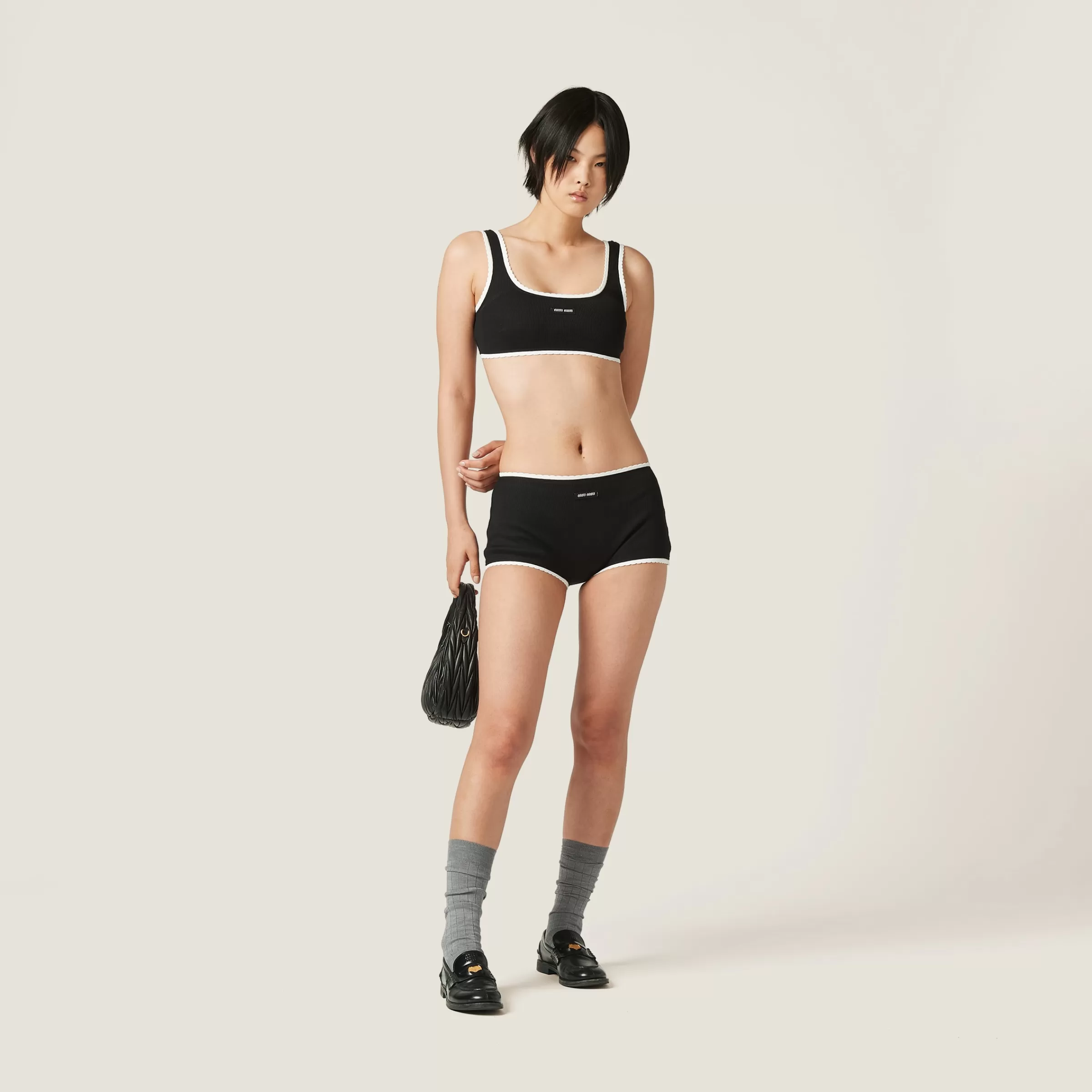 Miu Miu Ribbed Knit Panties With Logo |