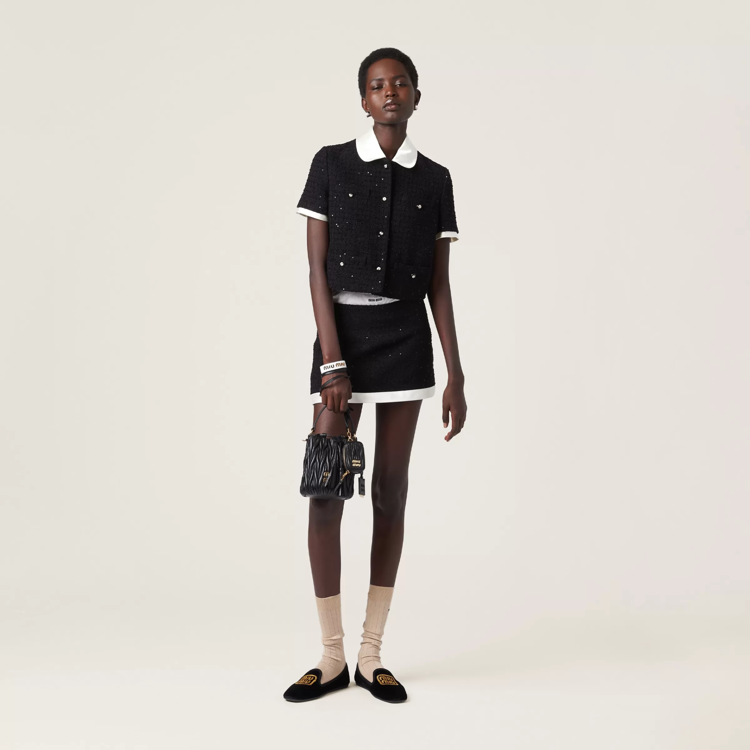 Miu Miu Sequined Bouclé Miniskirt |