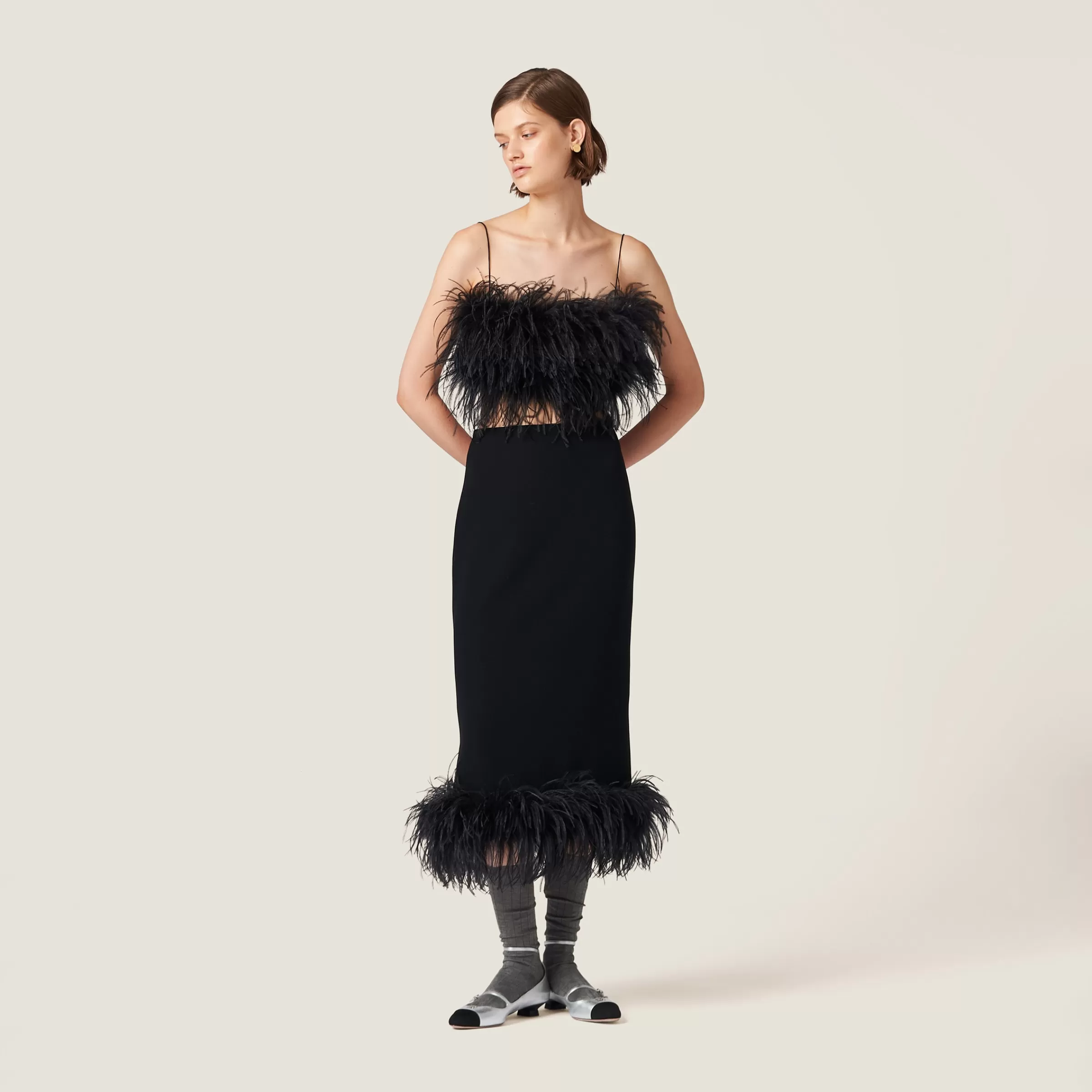 Miu Miu Stretch Cady Skirt With Feathers |