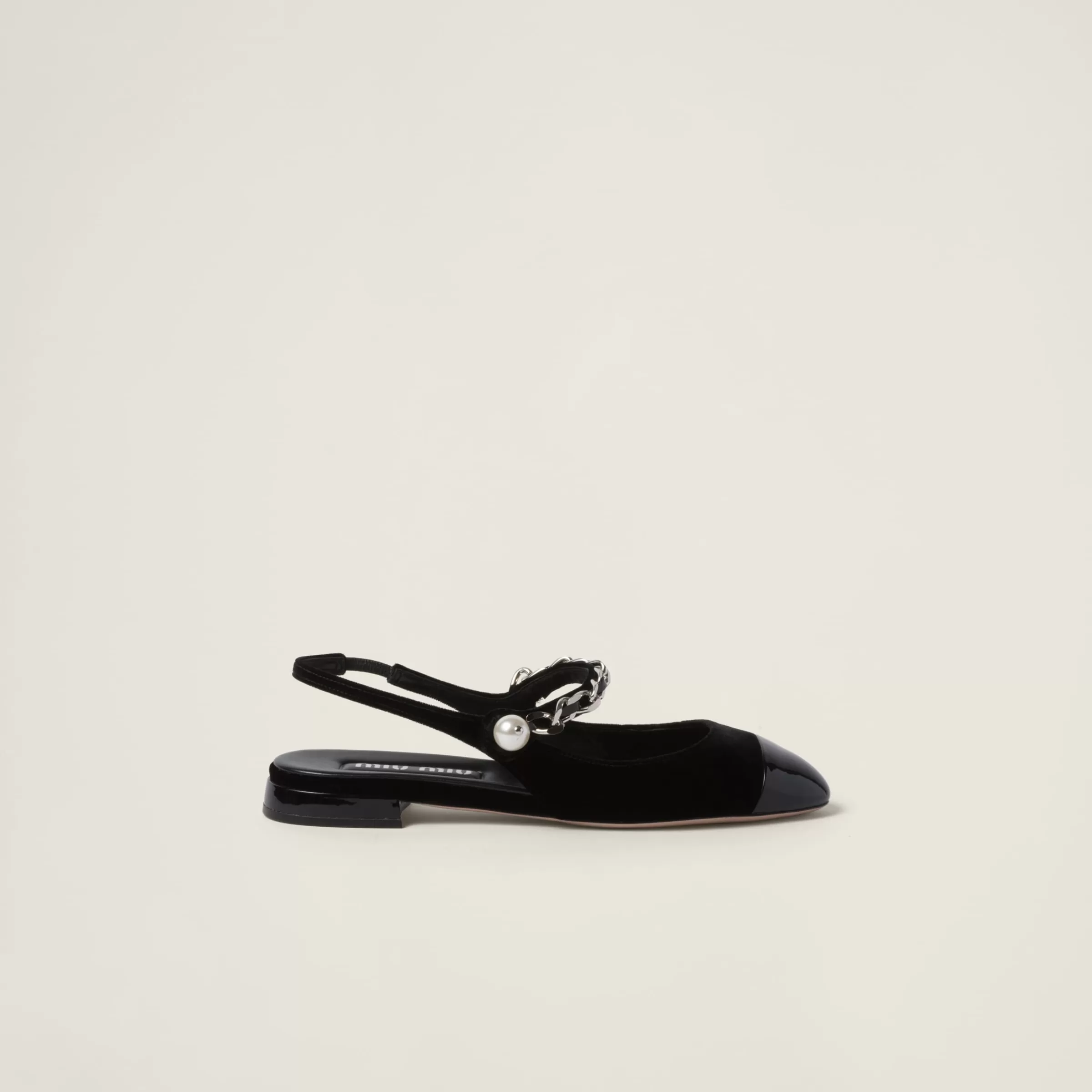 Miu Miu Velvet And Patent Leather Slingback Ballerinas |