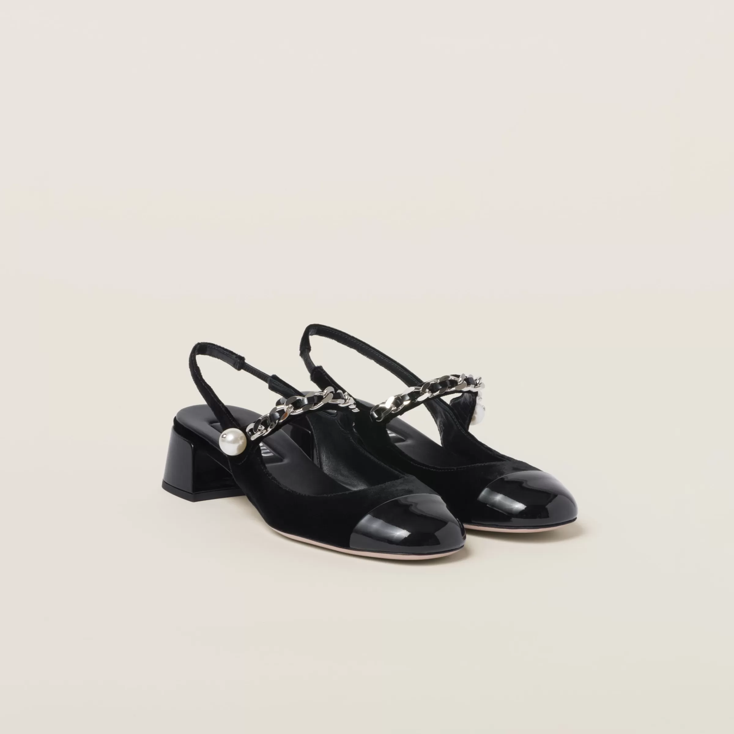 Miu Miu Velvet And Patent Leather Slingback Pumps |