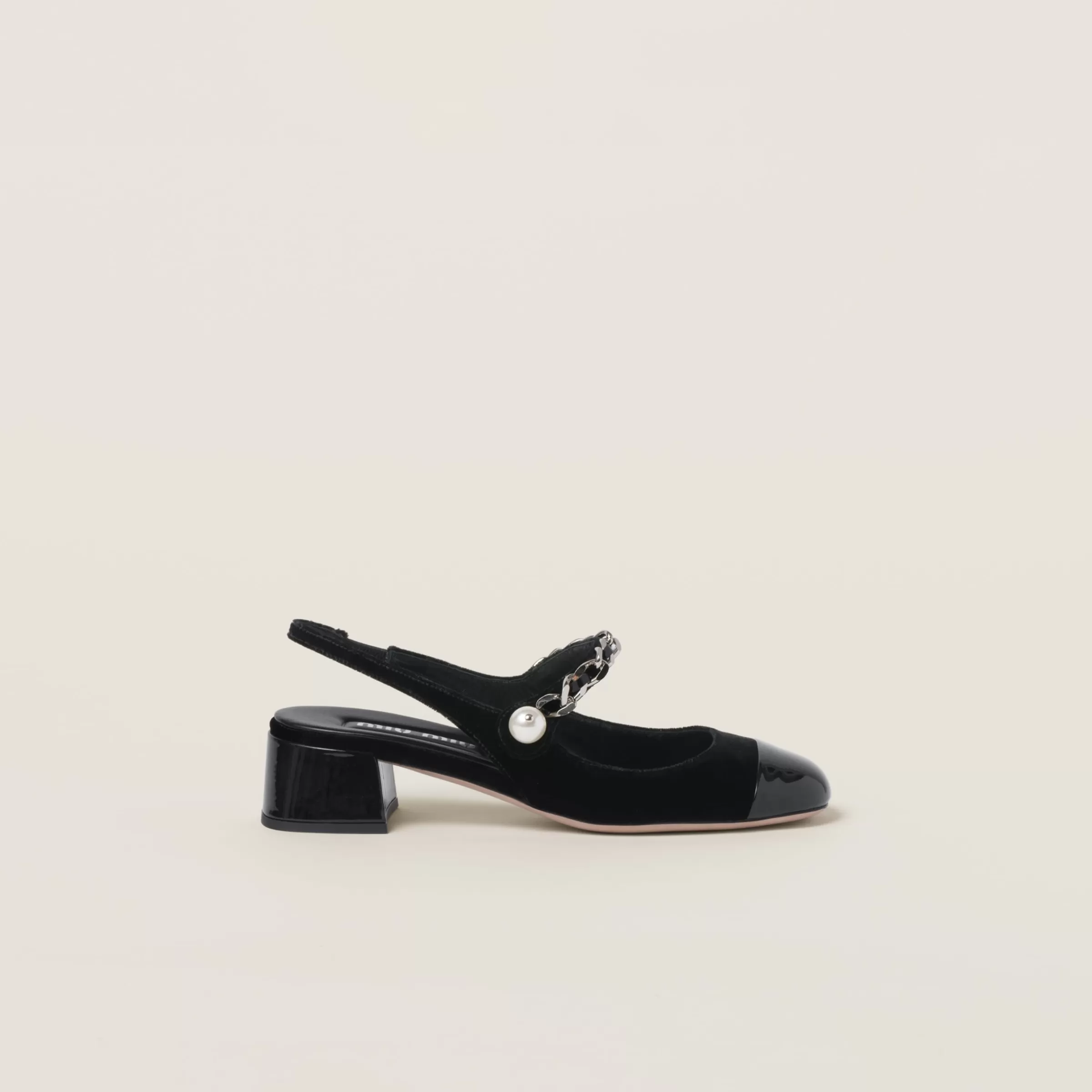 Miu Miu Velvet And Patent Leather Slingback Pumps |