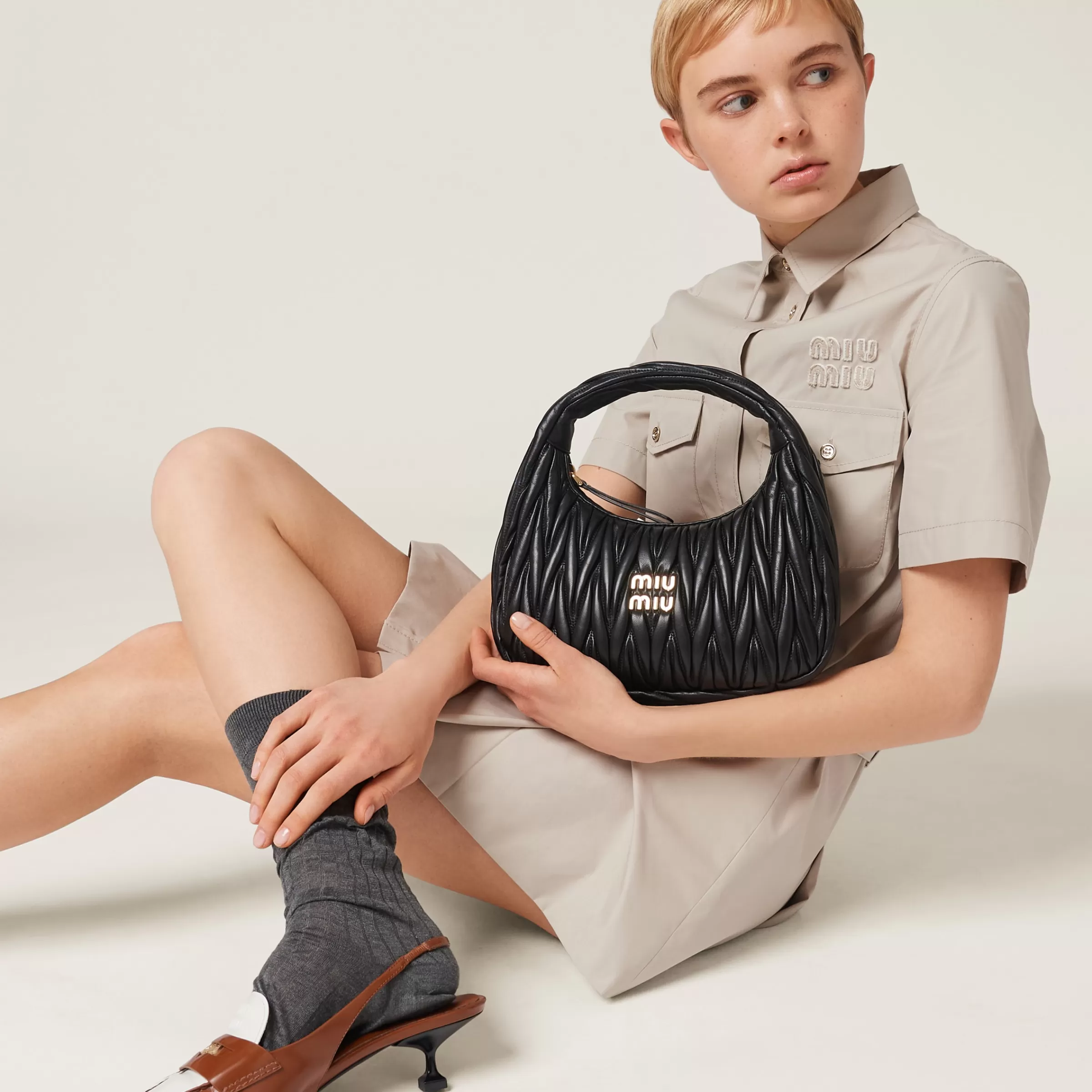 Miu Miu Wander Matelassé Nappa Leather Hobo Bag |