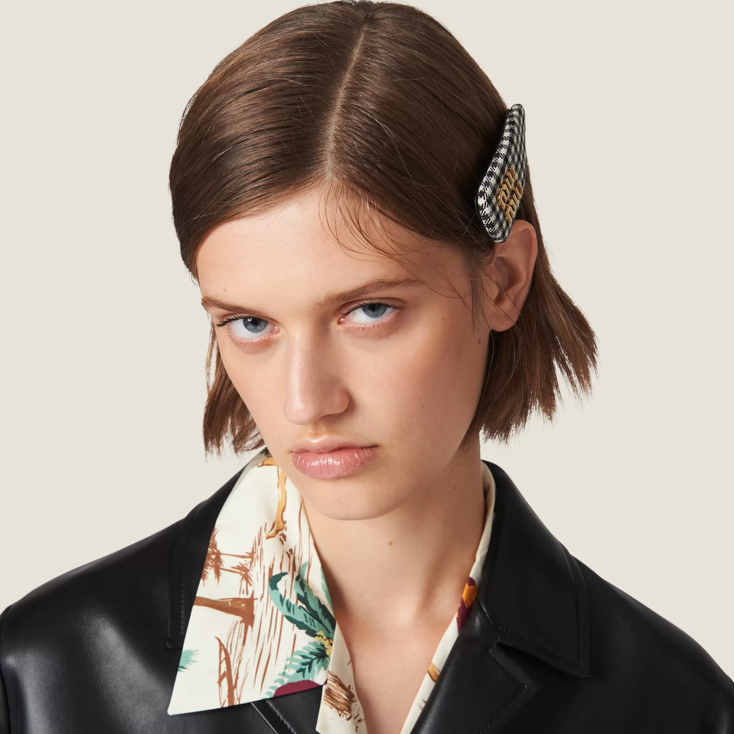 Miu Miu Gingham Check Wool Hair Clip |
