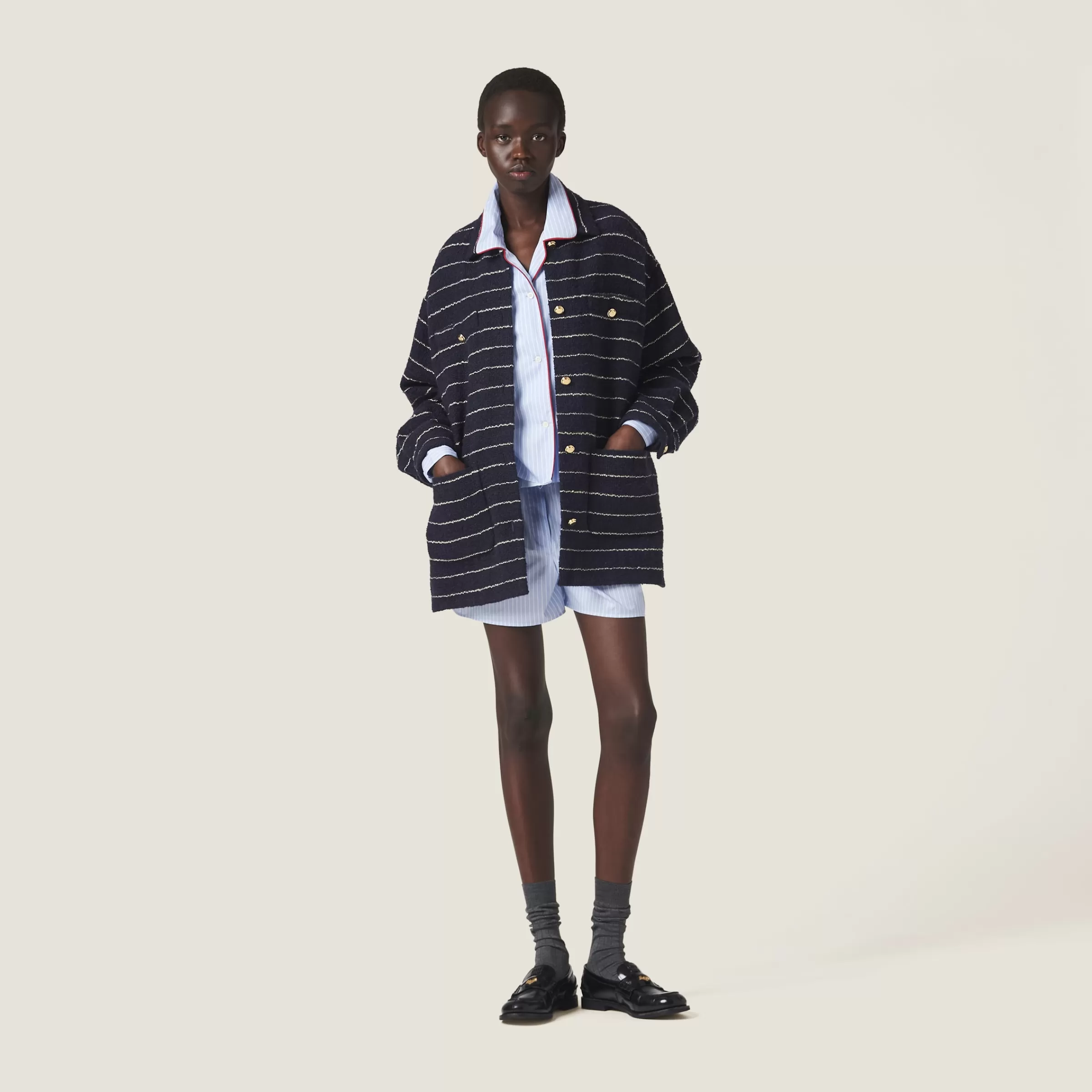 Miu Miu Striped Bouclé Blouson Jacket |