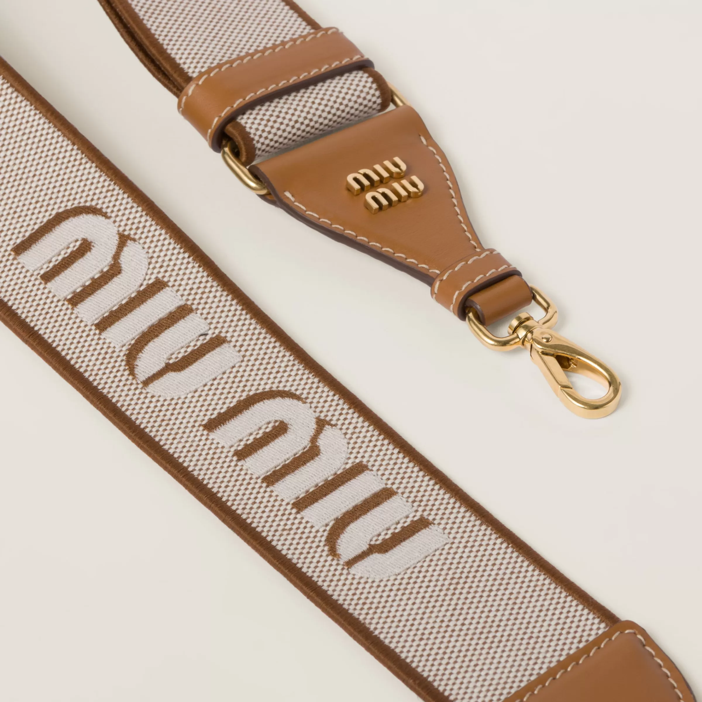 Miu Miu Linen Blend And Leather Shoulder Strap |
