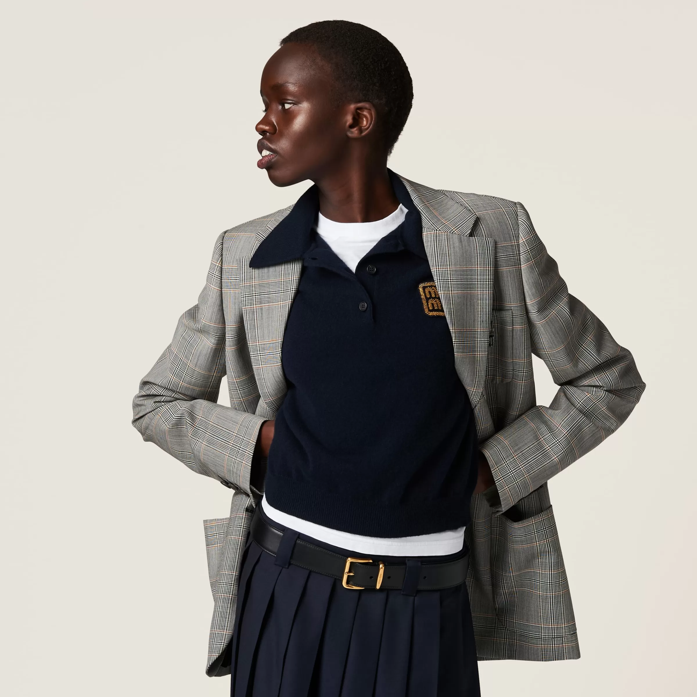 Miu Miu Single-breasted Prince Of Wales Checked Jacket |