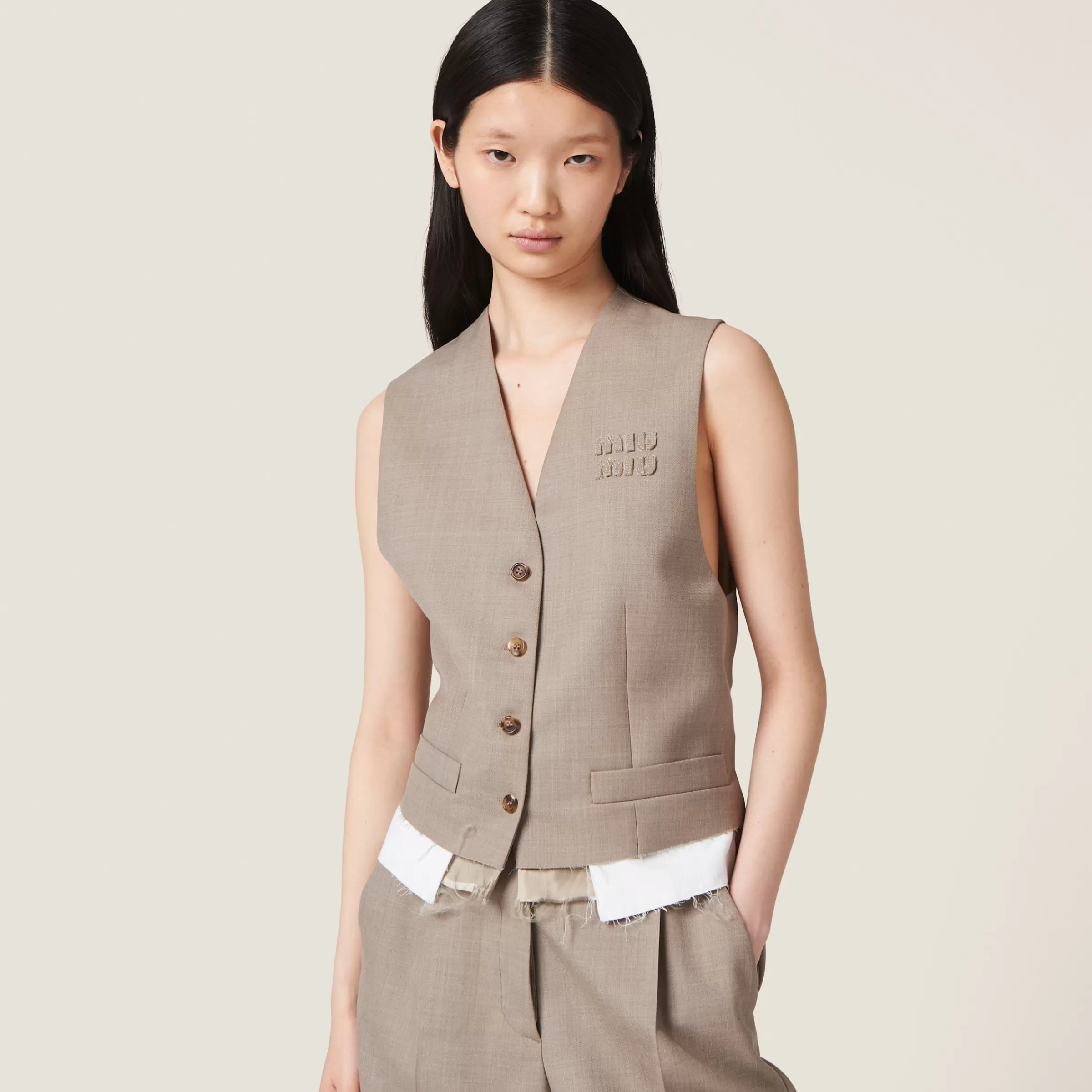 Miu Miu Single-breasted Gabardine Vest |