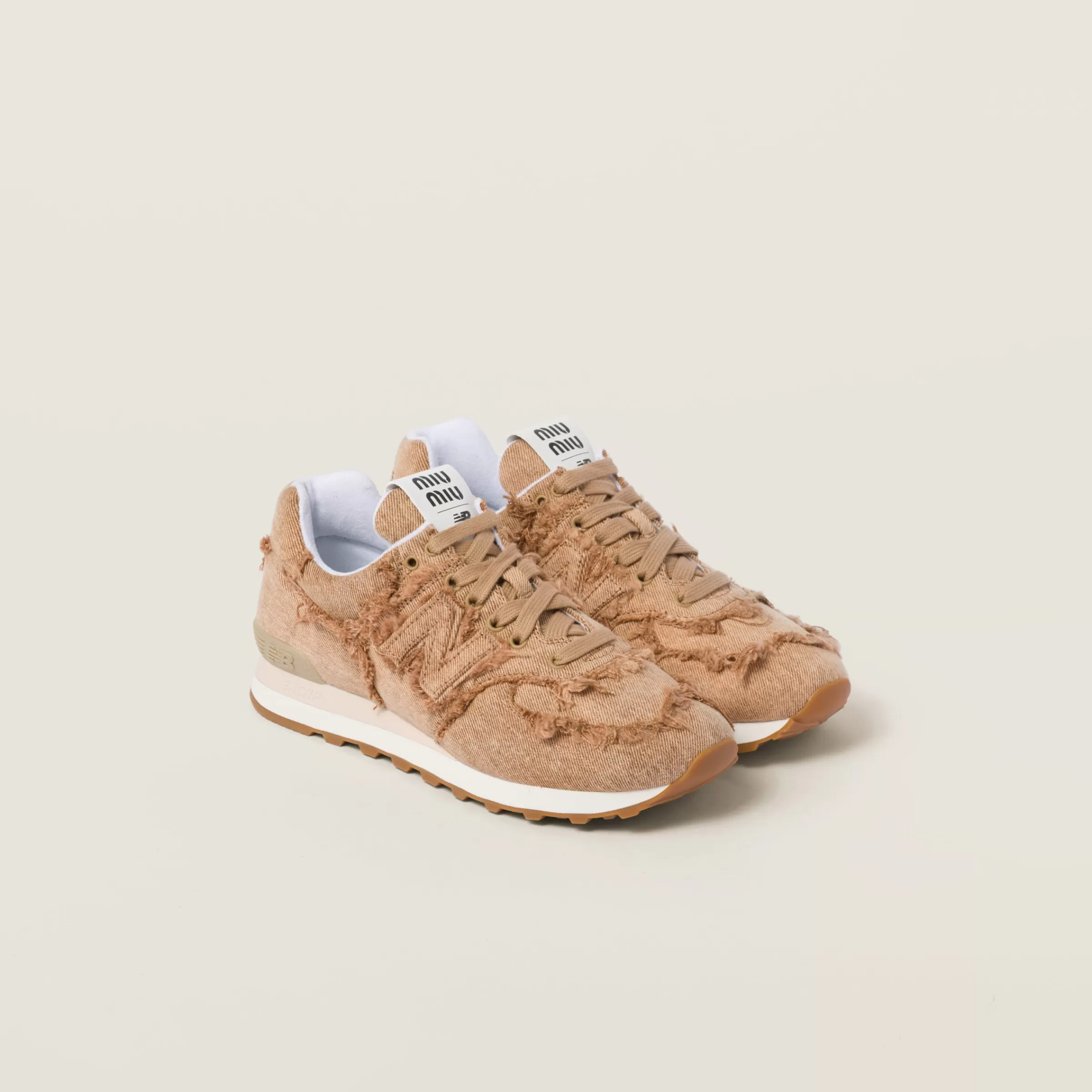 Miu Miu New Balance 574 X Marbleized Denim Sneakers |