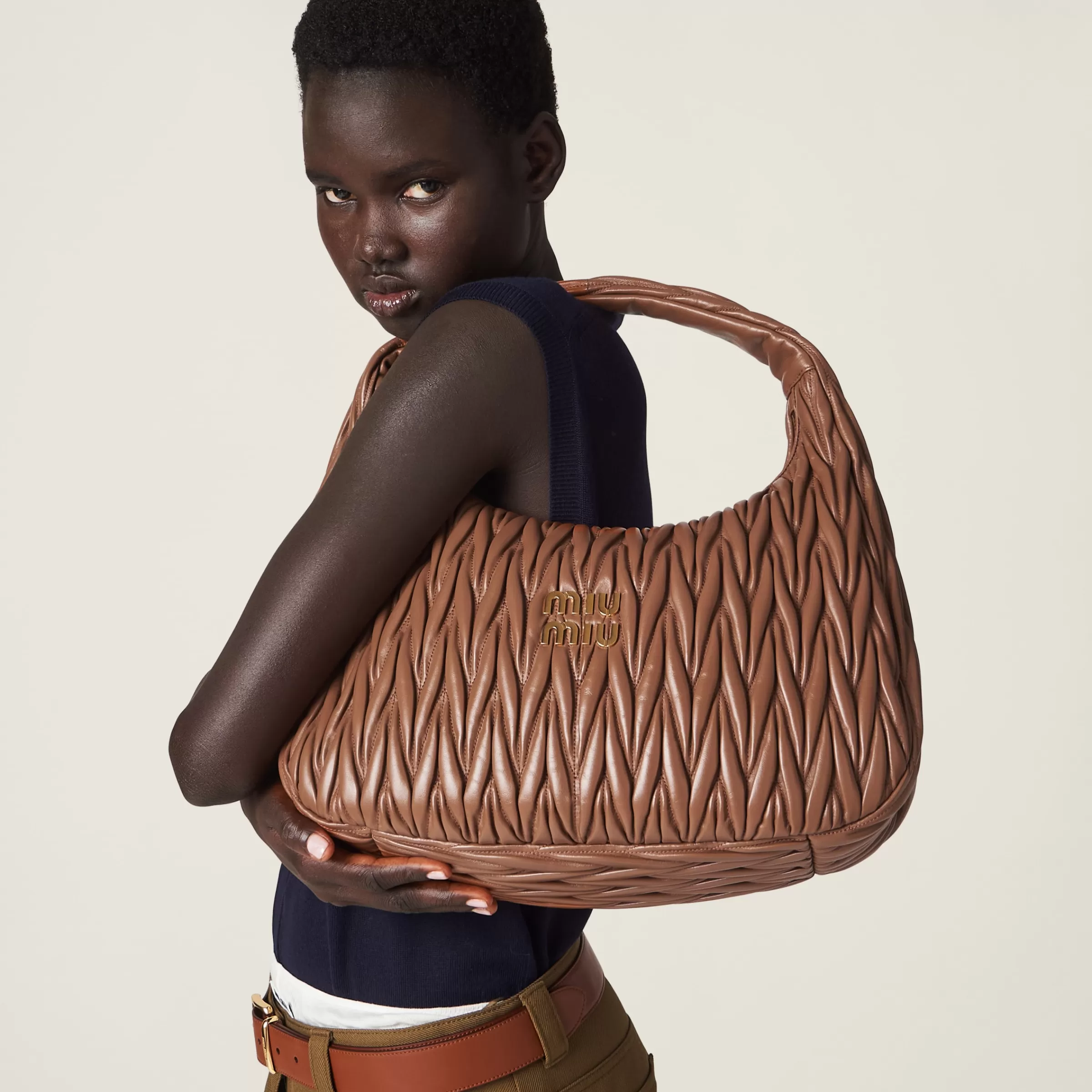 Miu Miu Wander Matelassé Nappa Leather Hobo Bag |