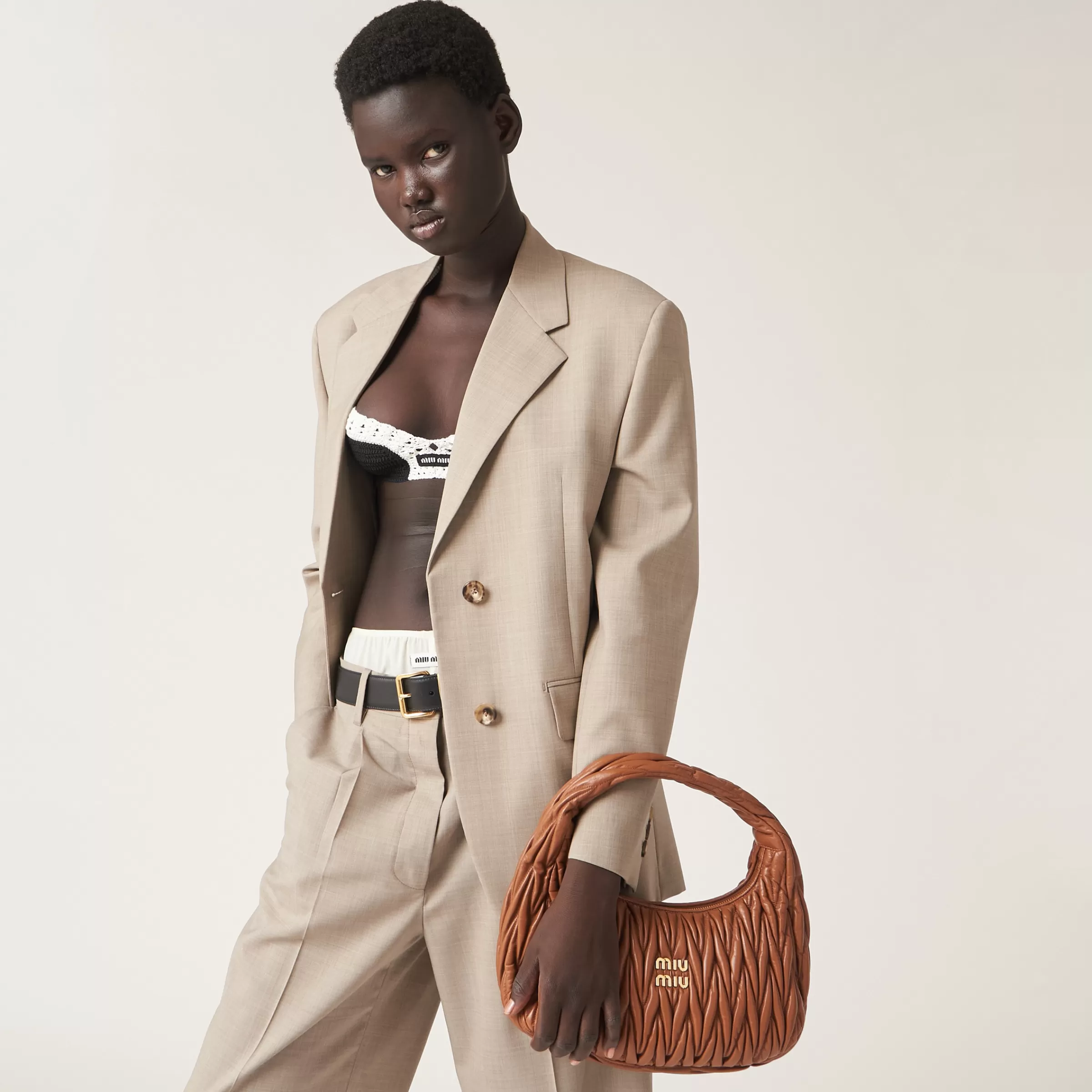 Miu Miu Wander Matelassé Nappa Leather Hobo Bag |