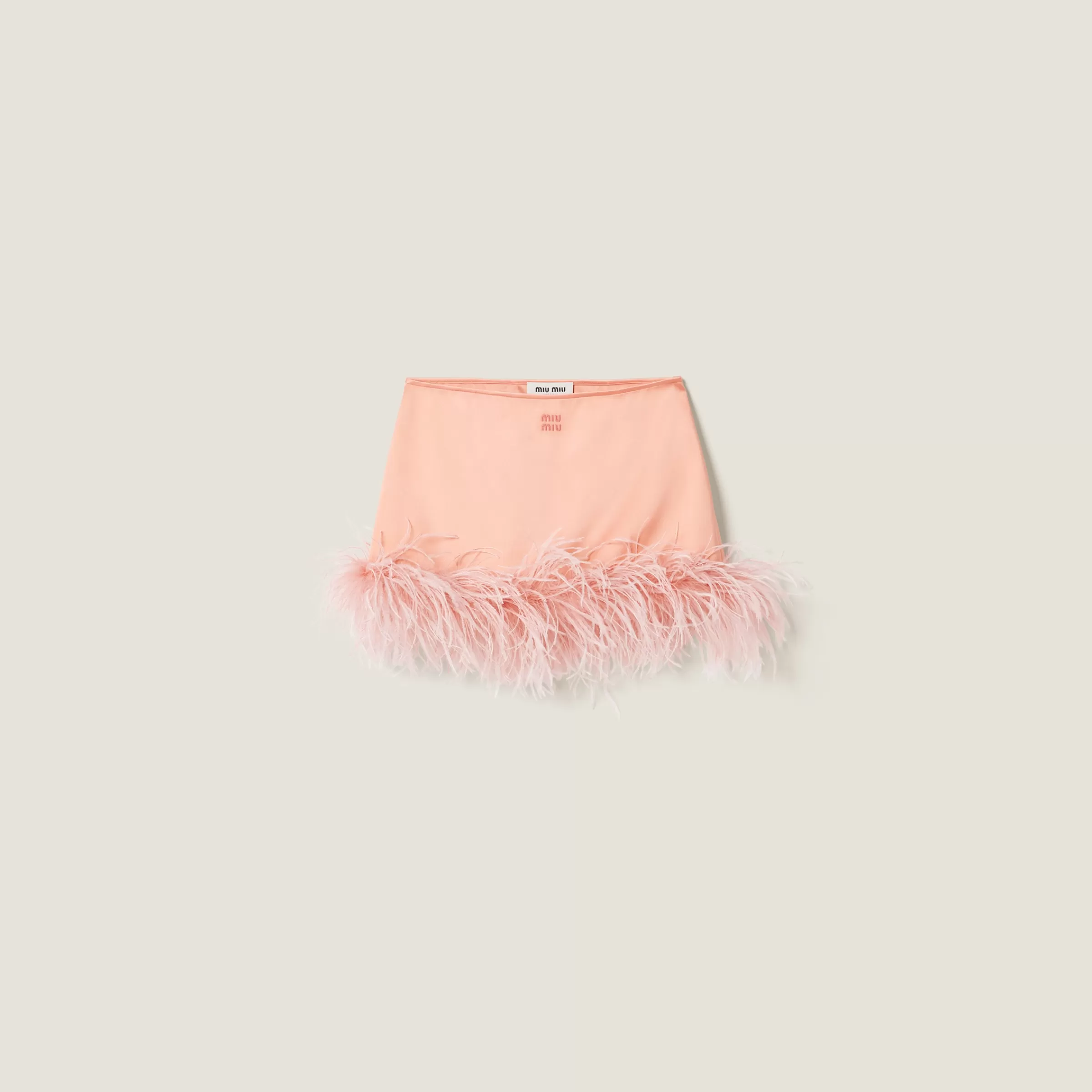 Miu Miu Feather-trimmed Satin Miniskirt |