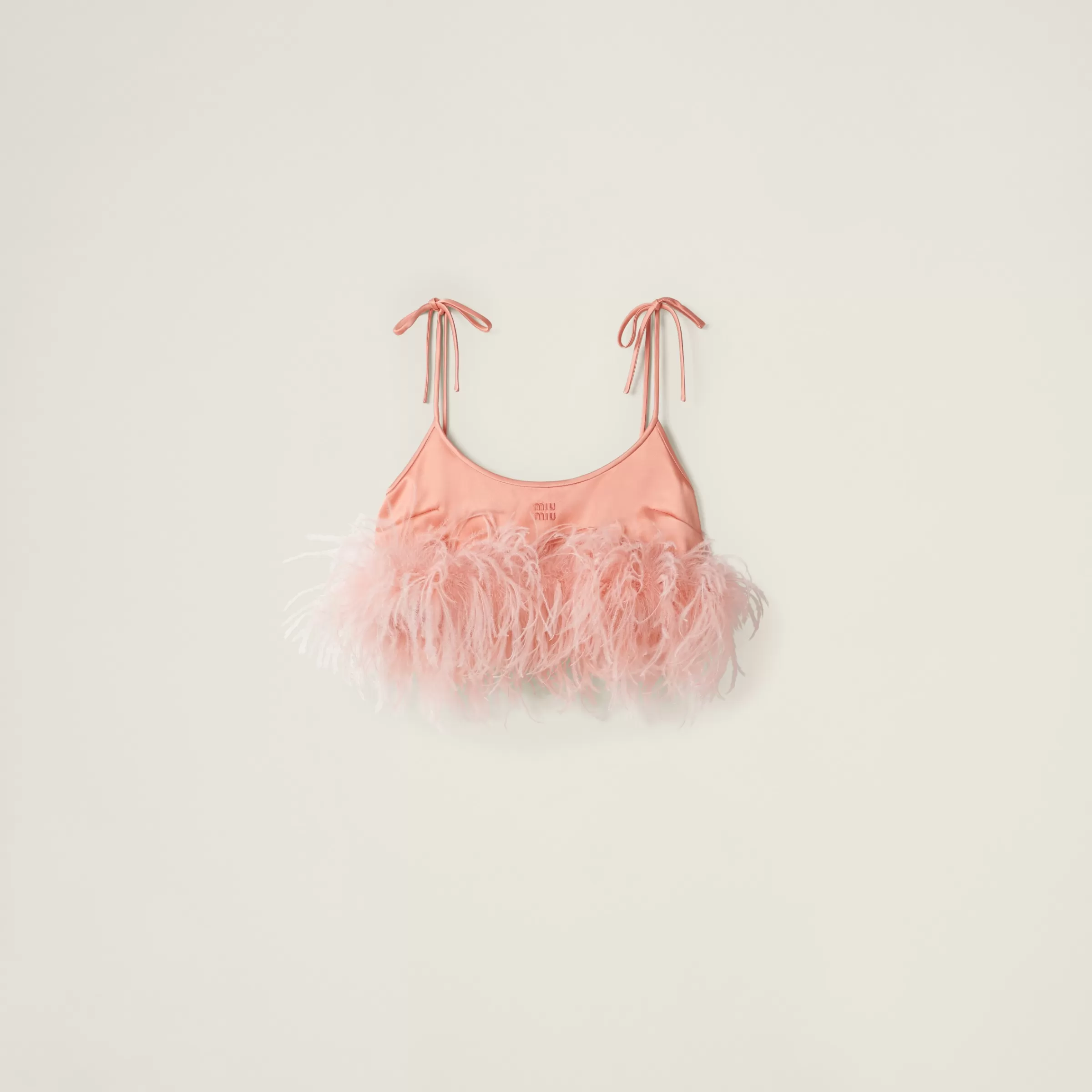Miu Miu Feather-trimmed Satin Top |