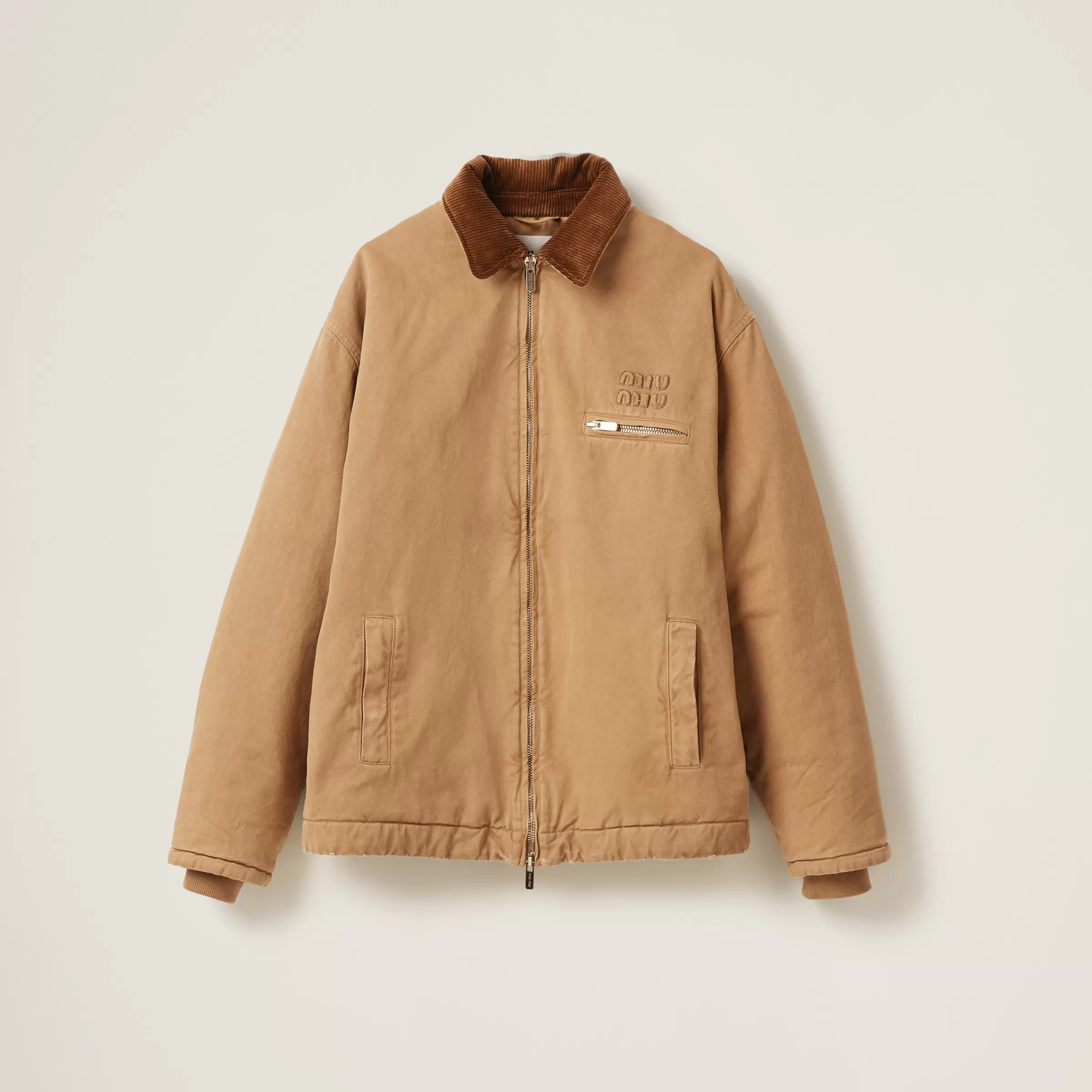 Miu Miu Embroidered Garment-dyed Gabardine Blouson Jacket |