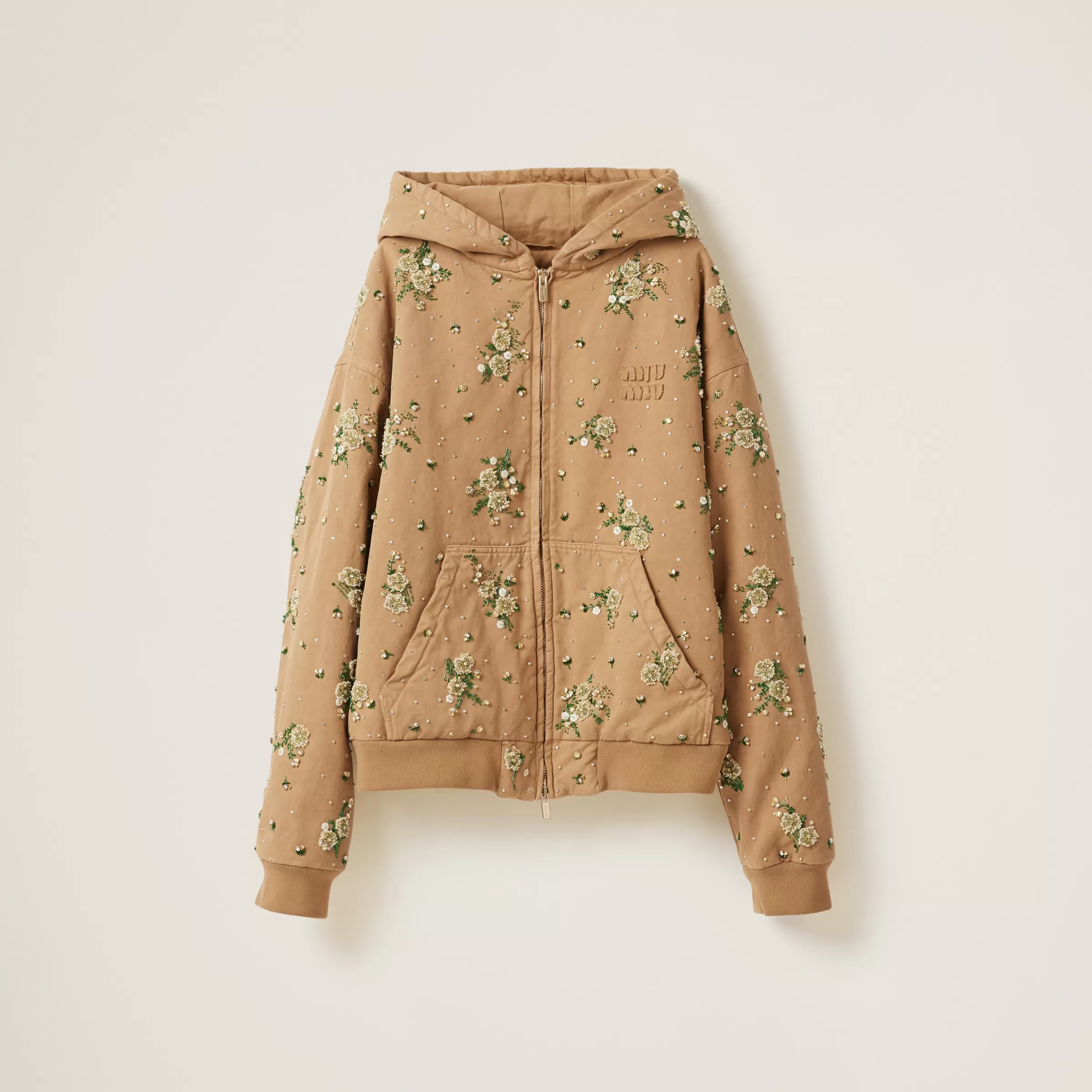Miu Miu Embroidered Garment-dyed Gabardine Blouson Jacket |