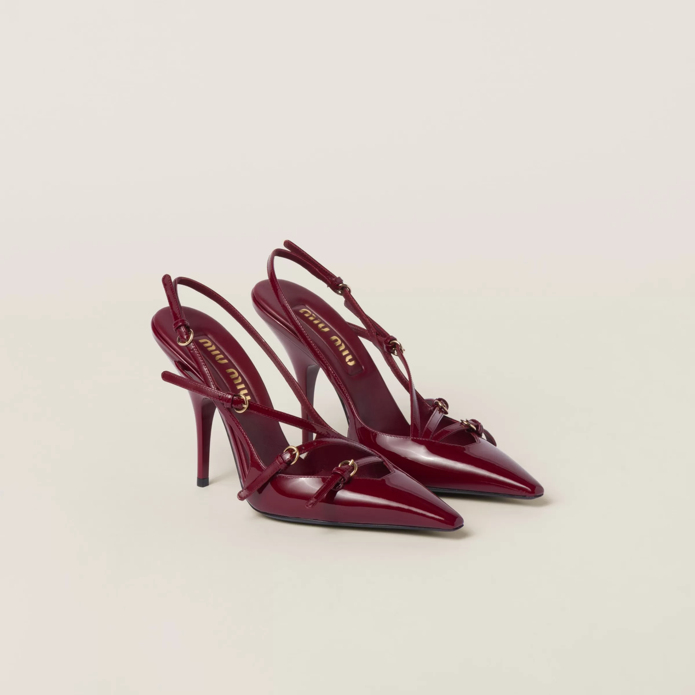 Miu Miu Patent Leather Slingbacks With Buckles |