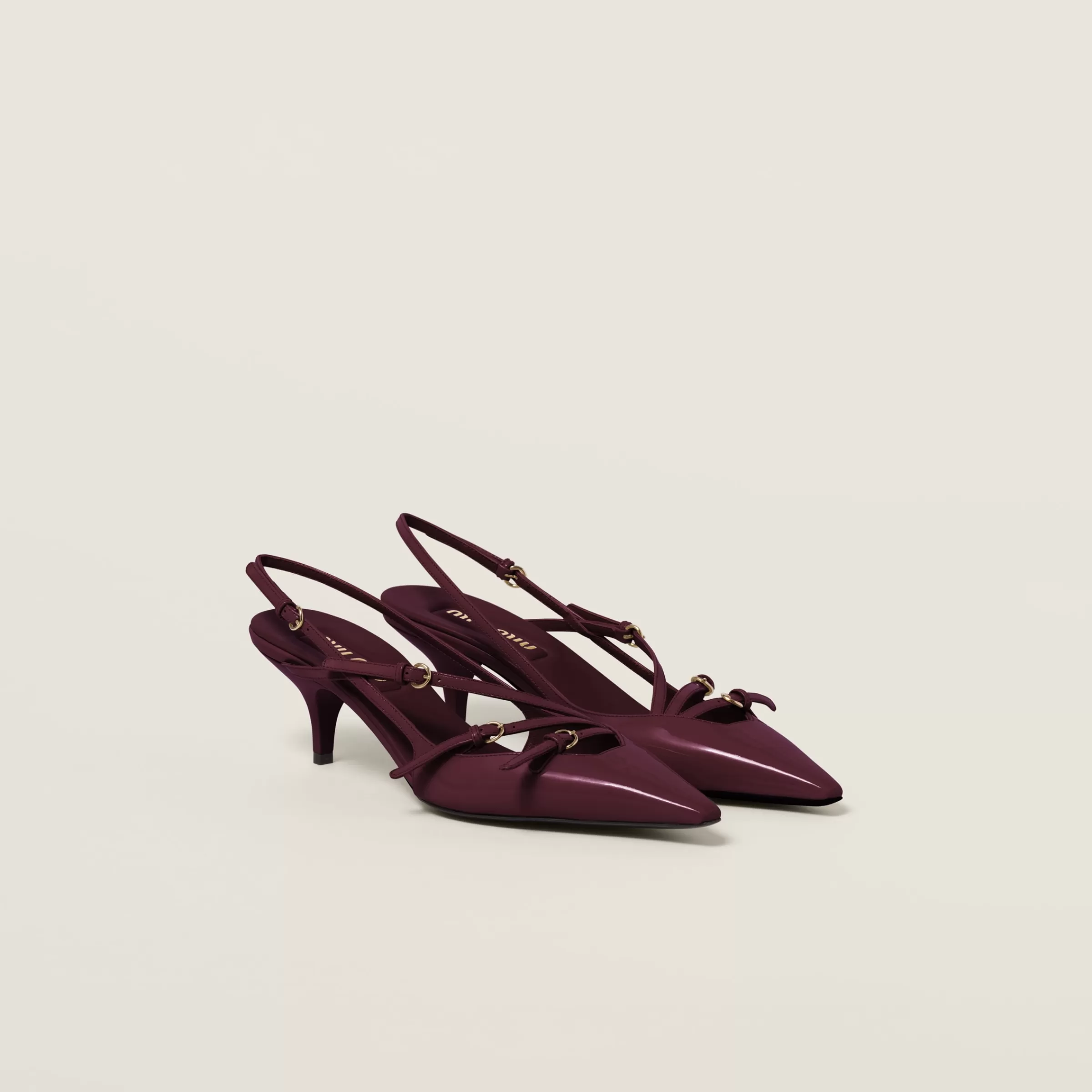 Miu Miu Patent Leather Slingbacks With Buckles |