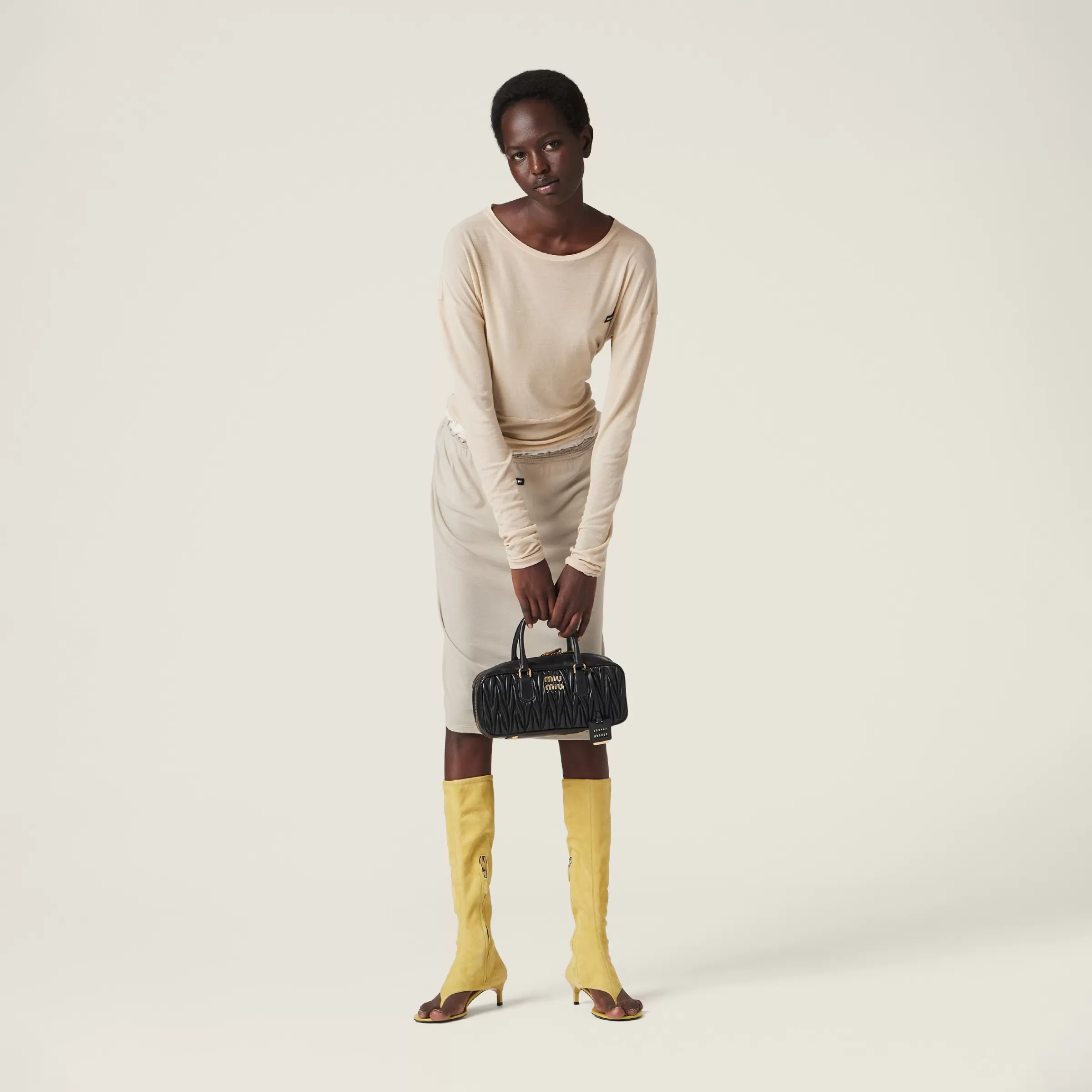 Miu Miu Garment-dyed Ribbed Jersey Knit Dress |