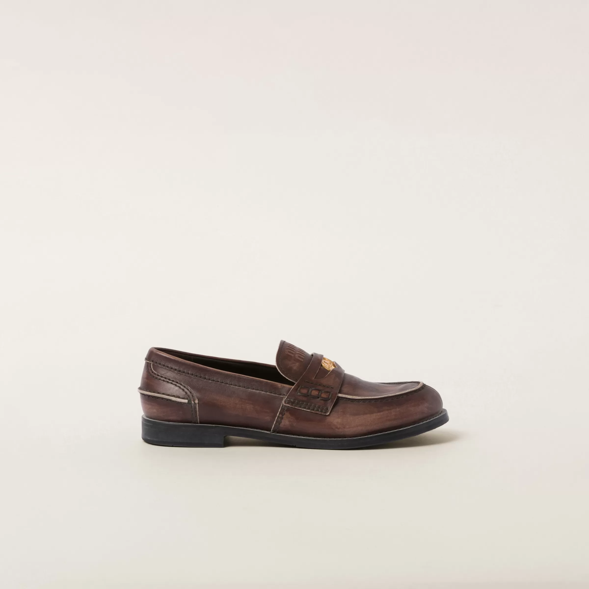 Miu Miu Vintage-effect Leather Penny Loafers |