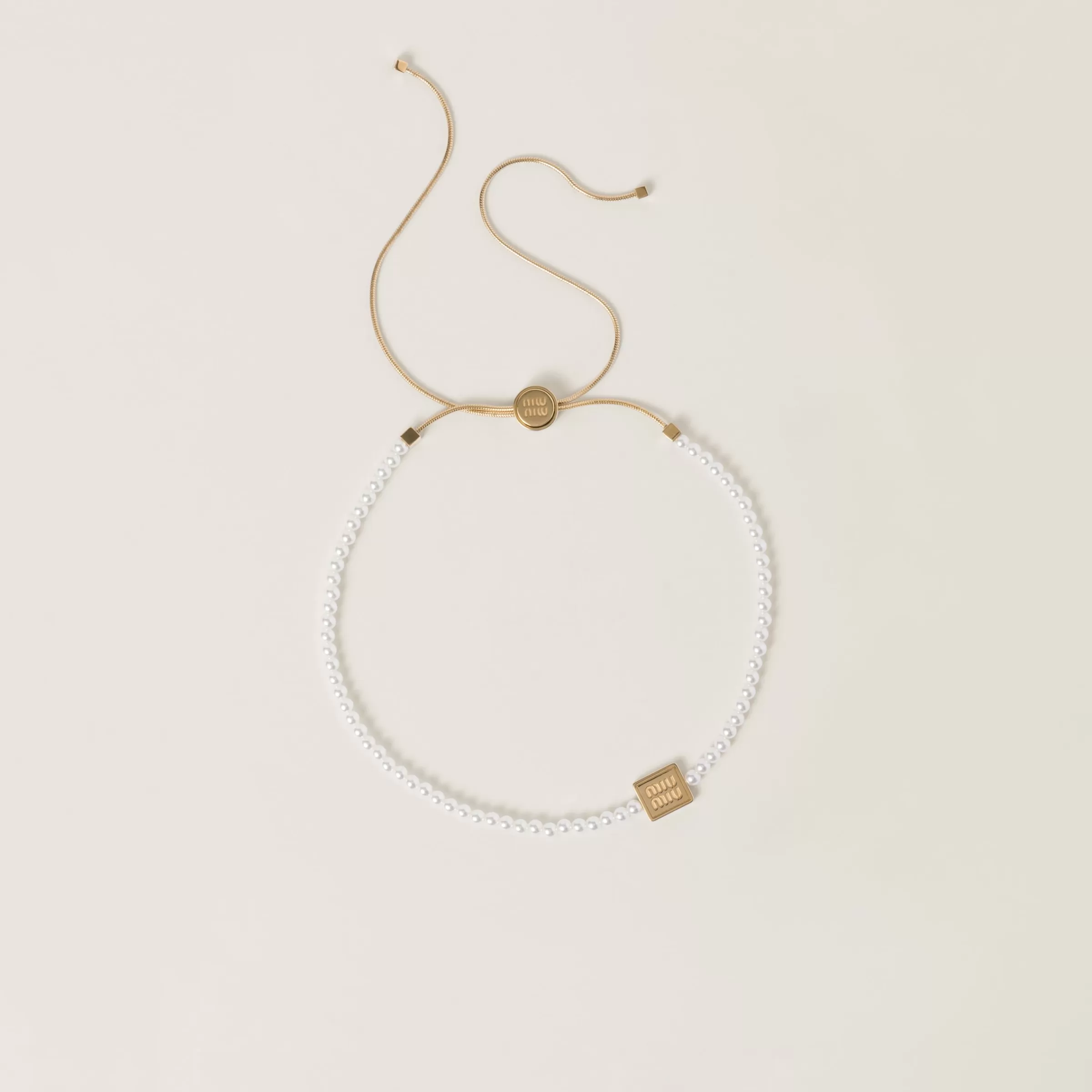 Miu Miu Metal Choker With Artificial Pearls |