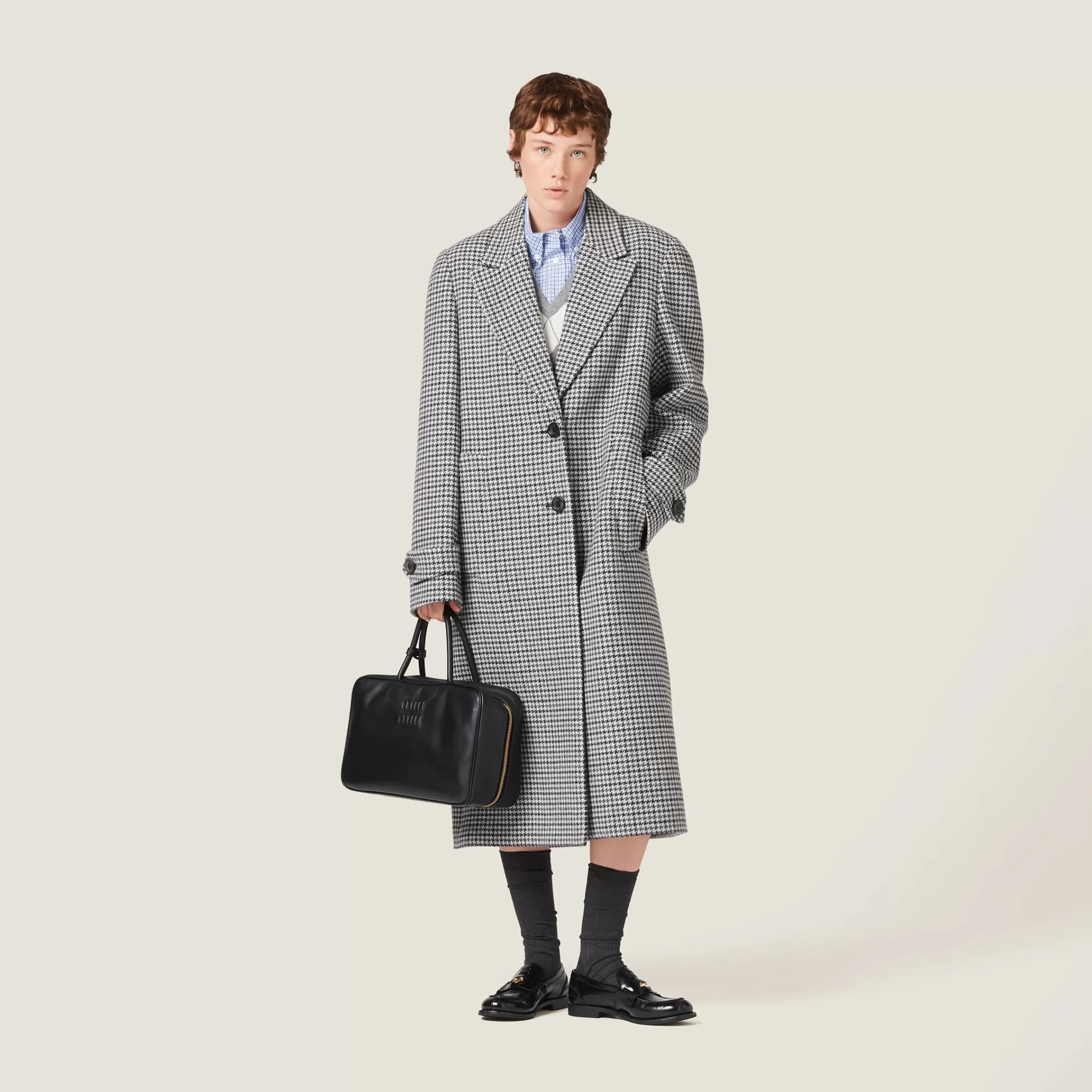 Miu Miu Padded Single-breasted Houndstooth Check Coat |